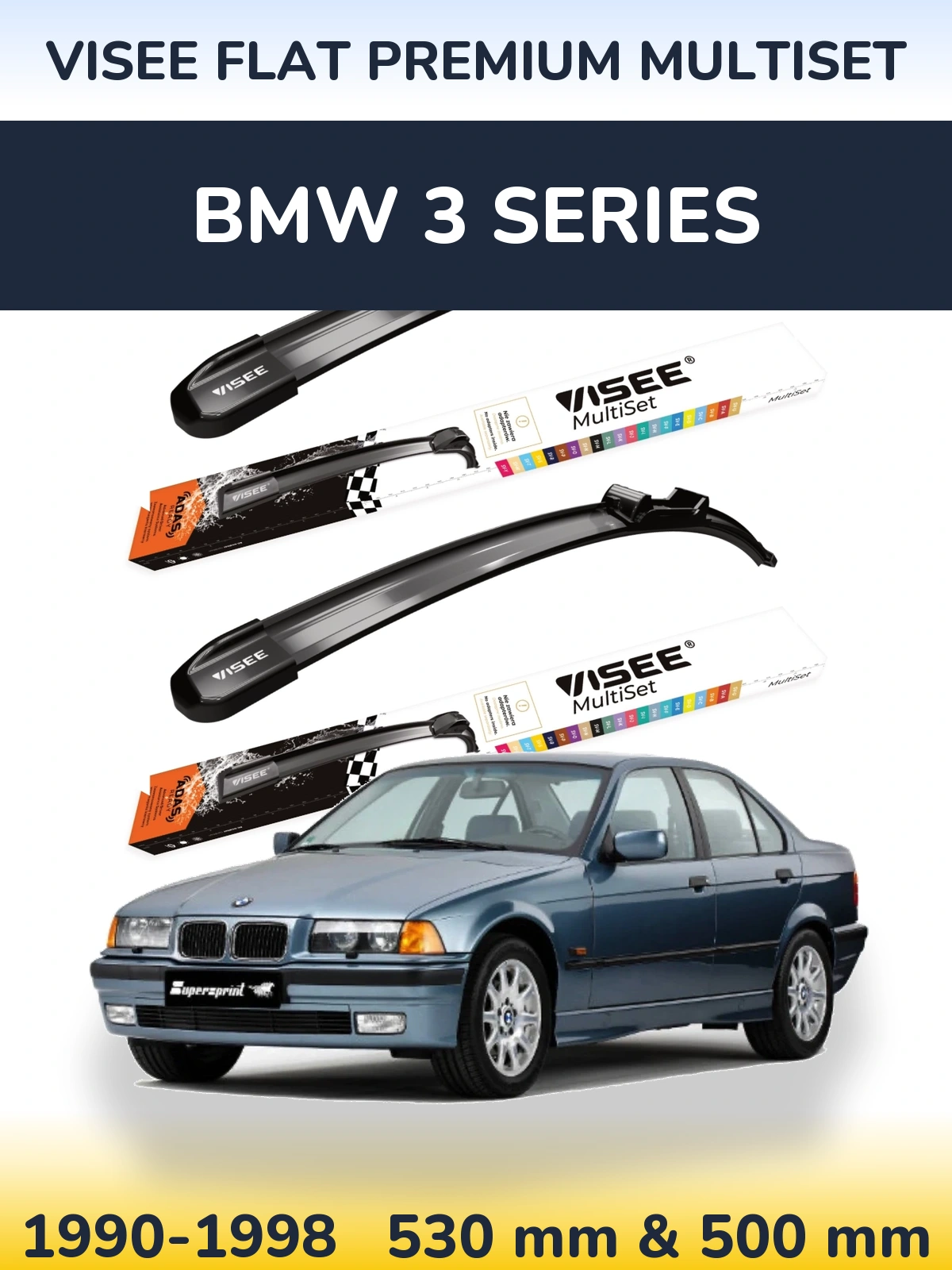 Front wiper blade set VISEE FLAT PREMIUM MultiSet 530 & 500 mm for BMW 3 Series 1990-1998