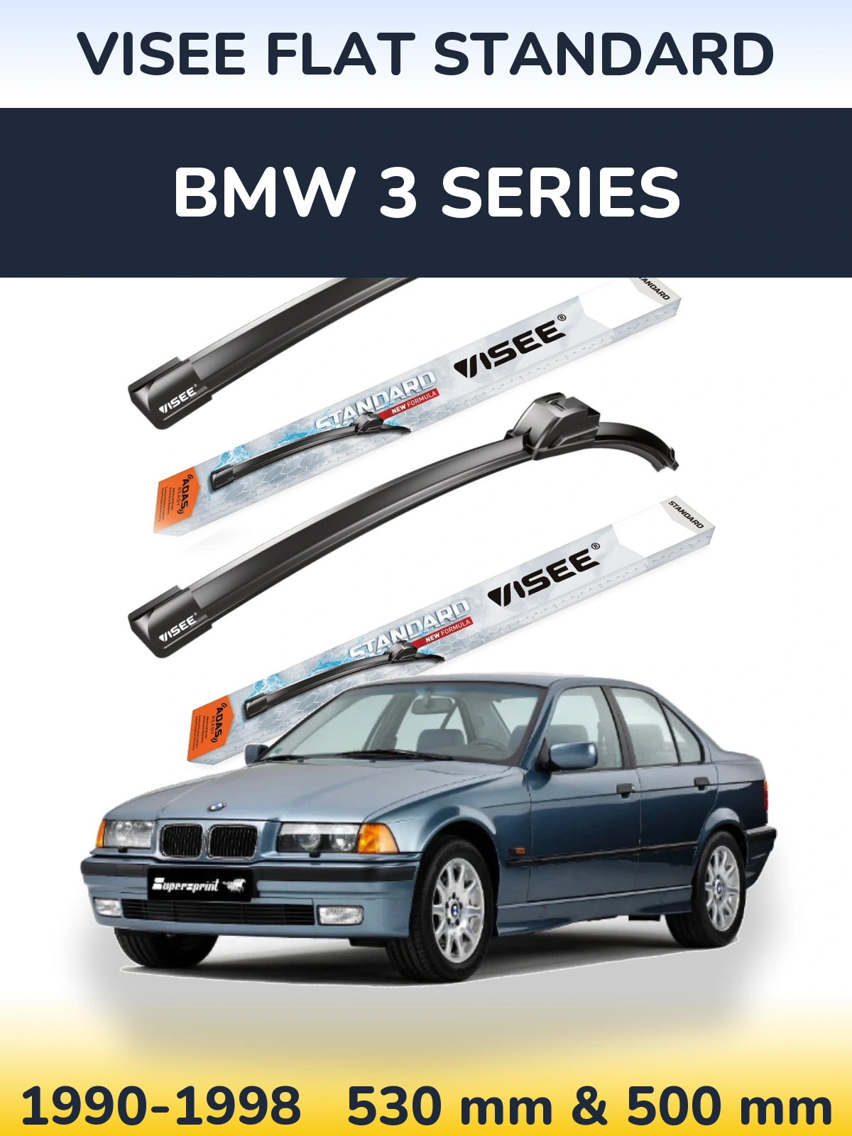 Front wiper blade set VISEE FLAT STANDARD 530 & 500 мм for BMW 3 Series 1990-1998