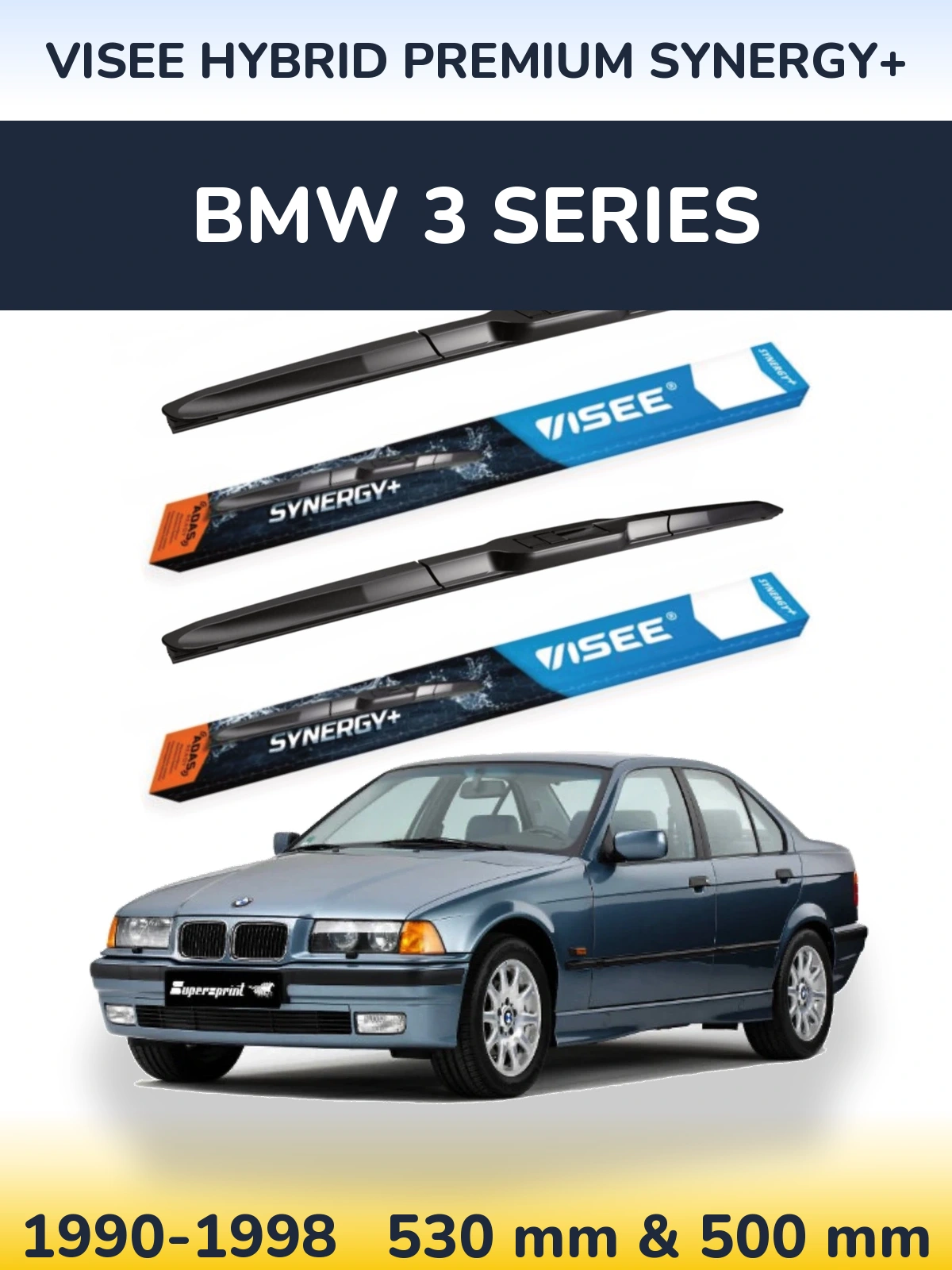 Комплект передніх щіток VISEE HYBRID PREMIUM SYNERGY+ 530 & 500 мм для BMW 3 Series 1990-1998