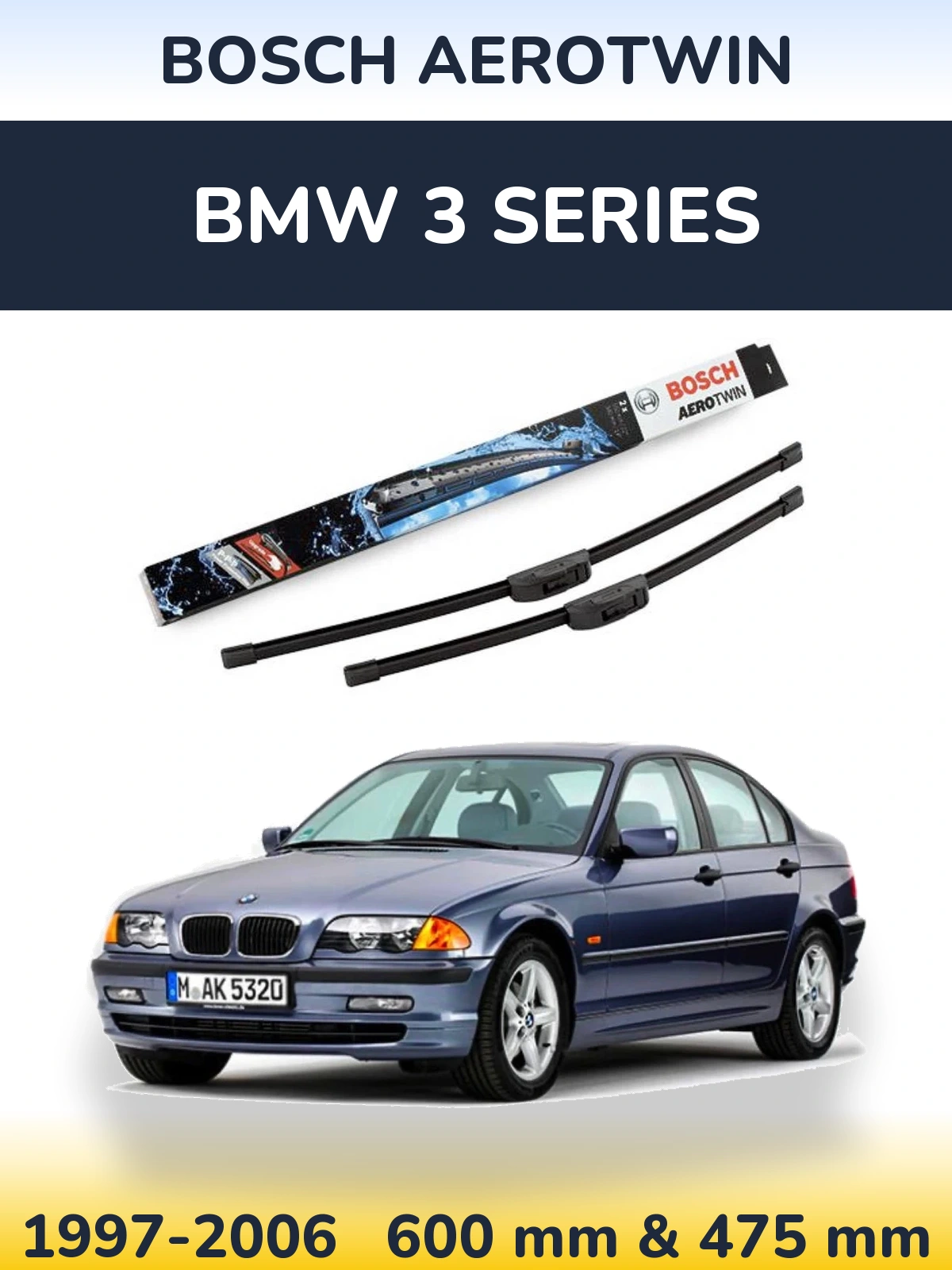 Front wiper blade set BOSCH AeroTwin 600 & 475 мм for BMW 3 Series 1997-2006