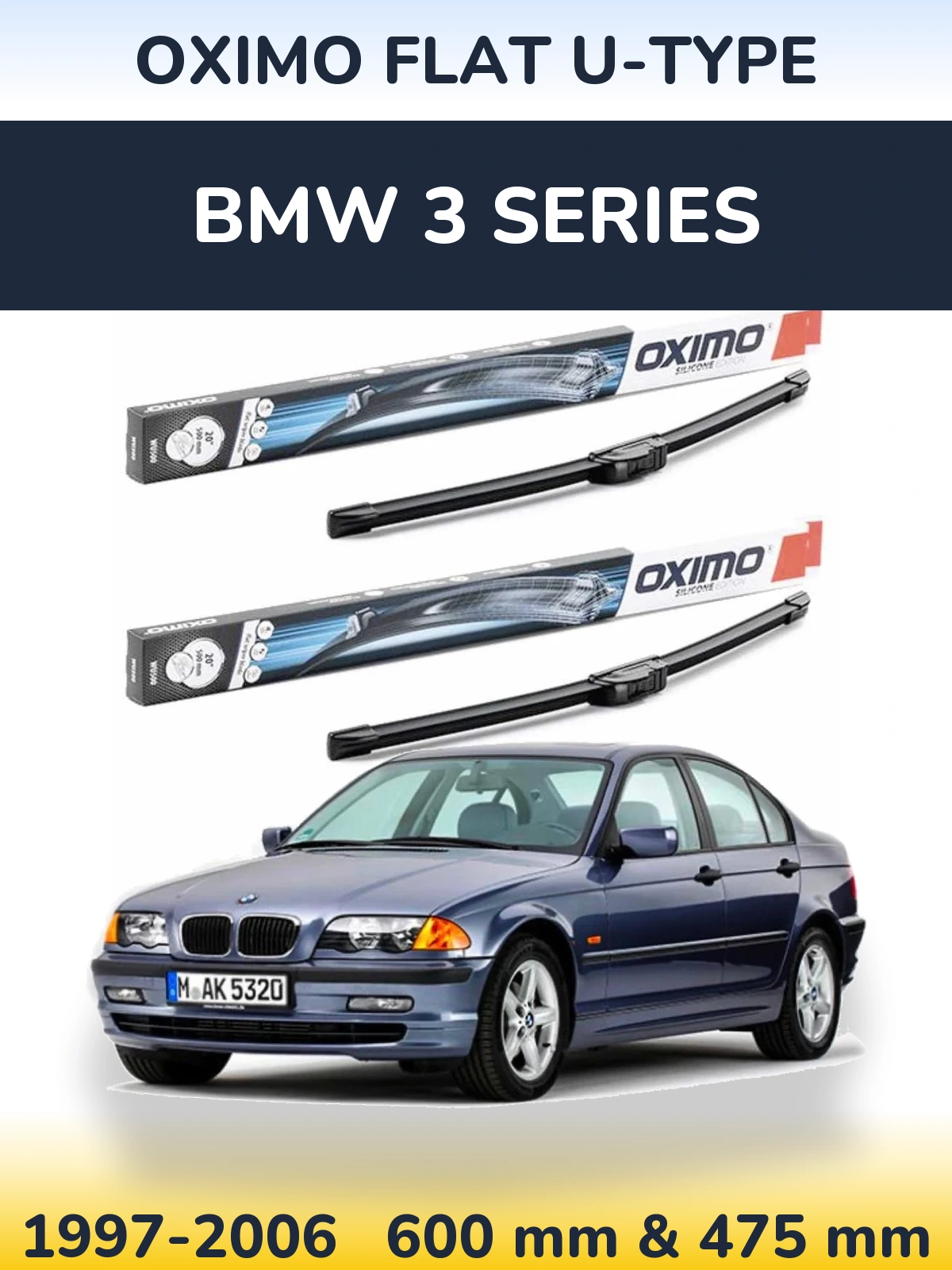 Front wiper blade set Oximo Flat U-type 600 & 475 мм for BMW 3 Series 1997-2006