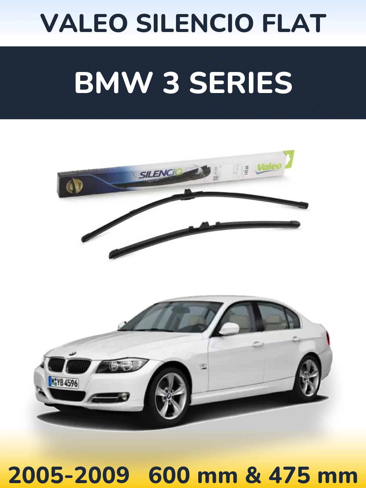 Front wiper blade set Valeo Silencio Flat 600 & 475 мм for BMW 3 Series 2005-2009
