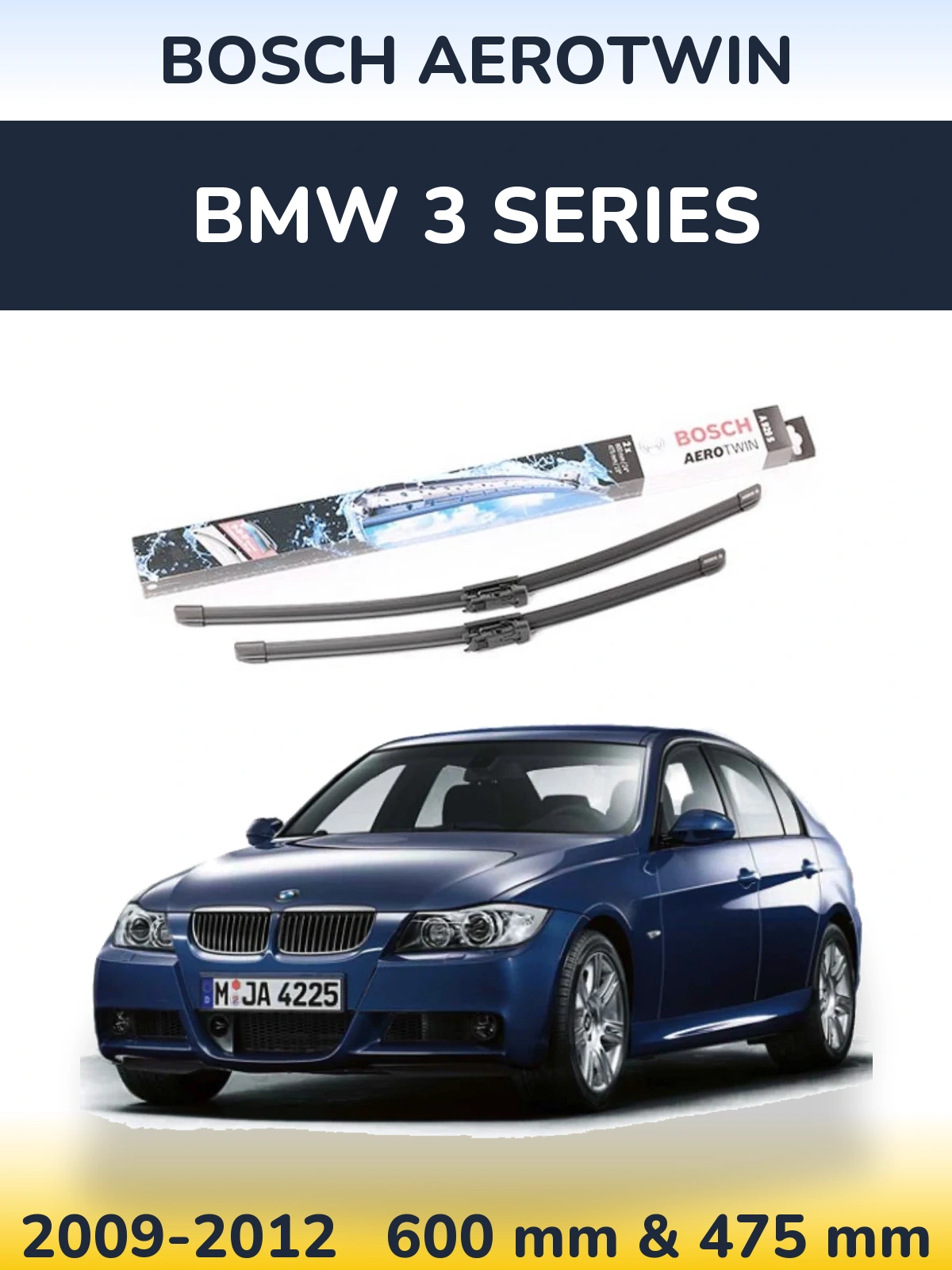 Front wiper blade set BOSCH AeroTwin 600 & 475 мм for BMW 3 Series 2009-2012