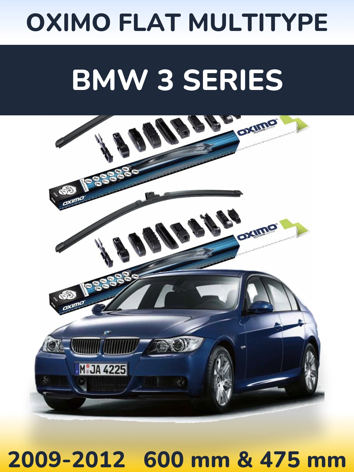 Front wiper blade set Oximo Flat MultiTypee 600 & 475 мм for BMW 3 Series 2009-2012