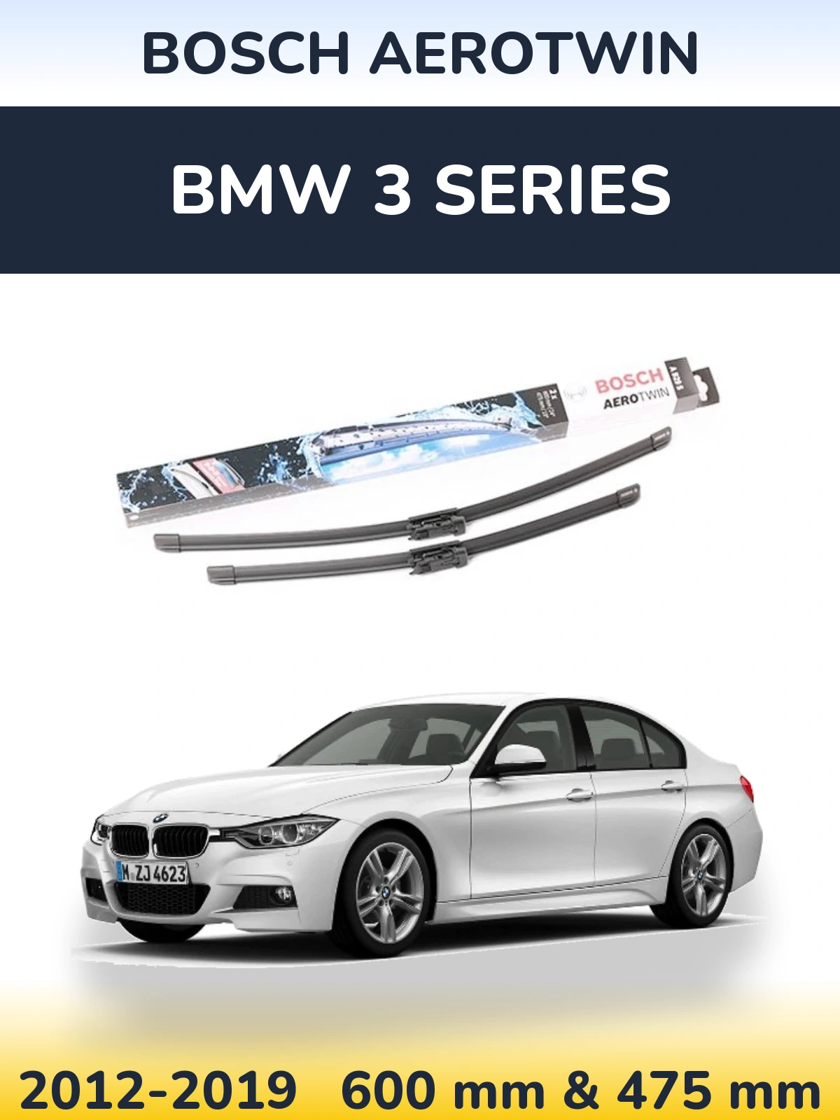 Комплект передних дворников BOSCH AeroTwin 600 & 475 мм для BMW 3 Series 2012-2019