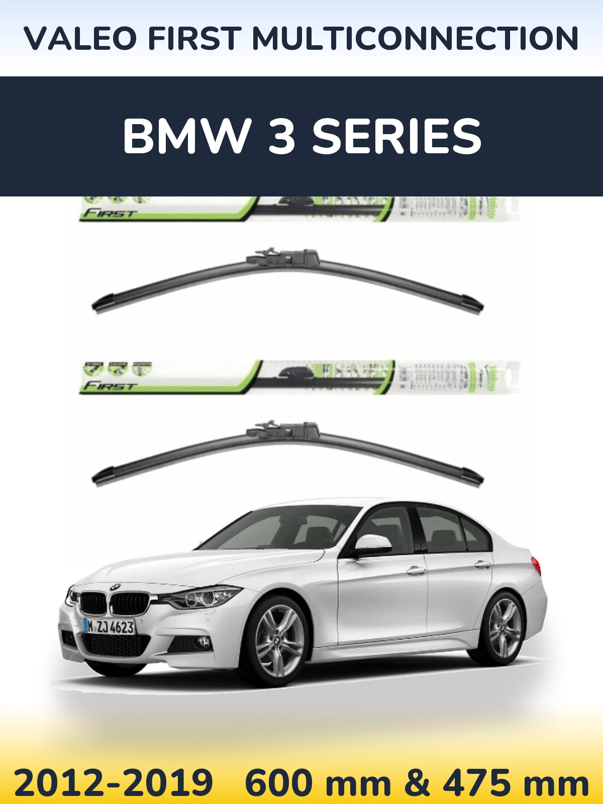 Front wiper blade set Valeo First MultiConnection 600 & 475 mm for BMW 3 Series 2012-2019