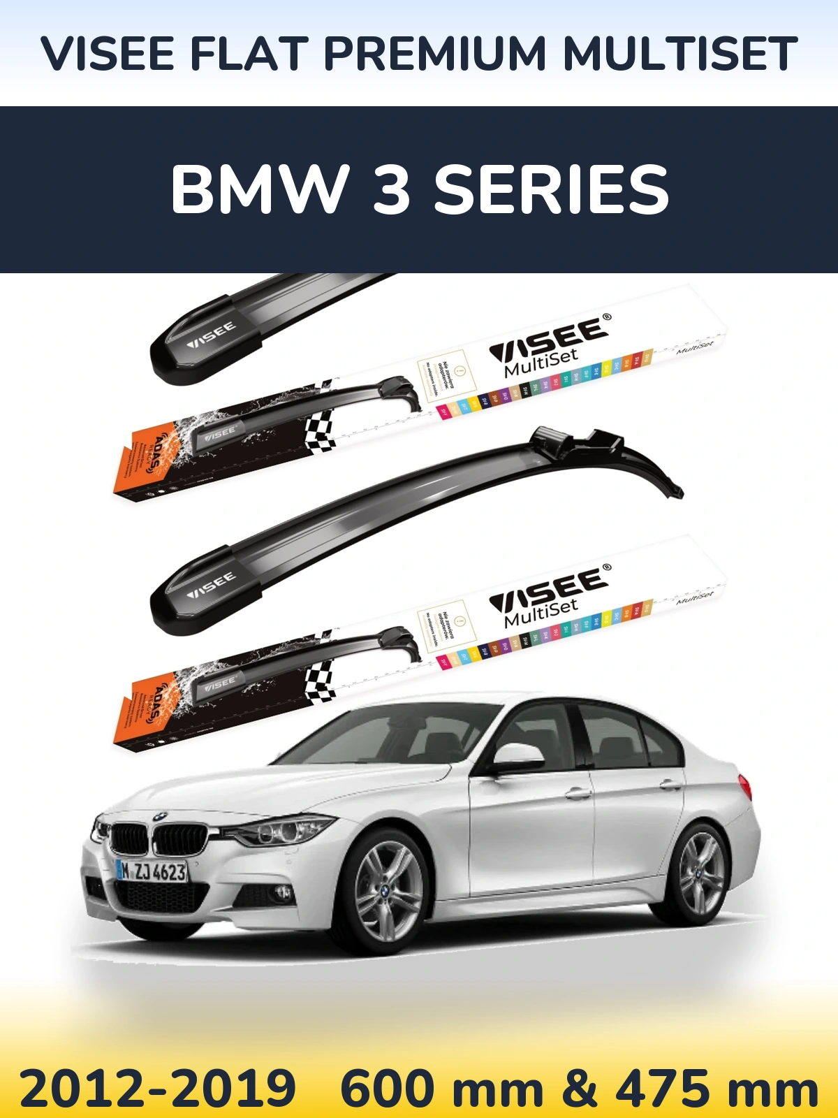 Front wiper blade set VISEE FLAT PREMIUM MultiSet 600 & 475 мм for BMW 3 Series 2012-2019