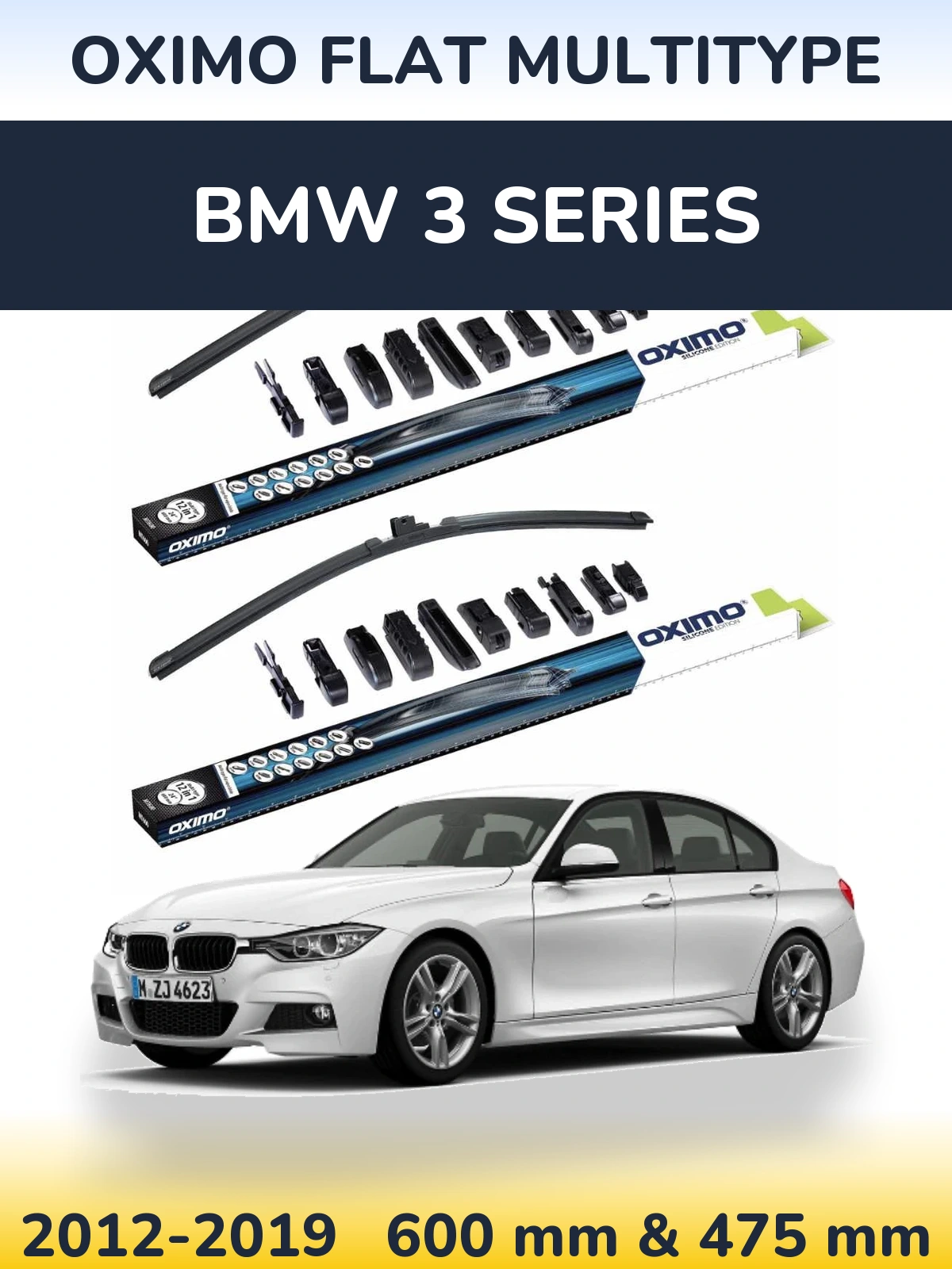 Комплект передних дворников Oximo Flat MultiТипe 600 & 475 мм для BMW 3 Series 2012-2019