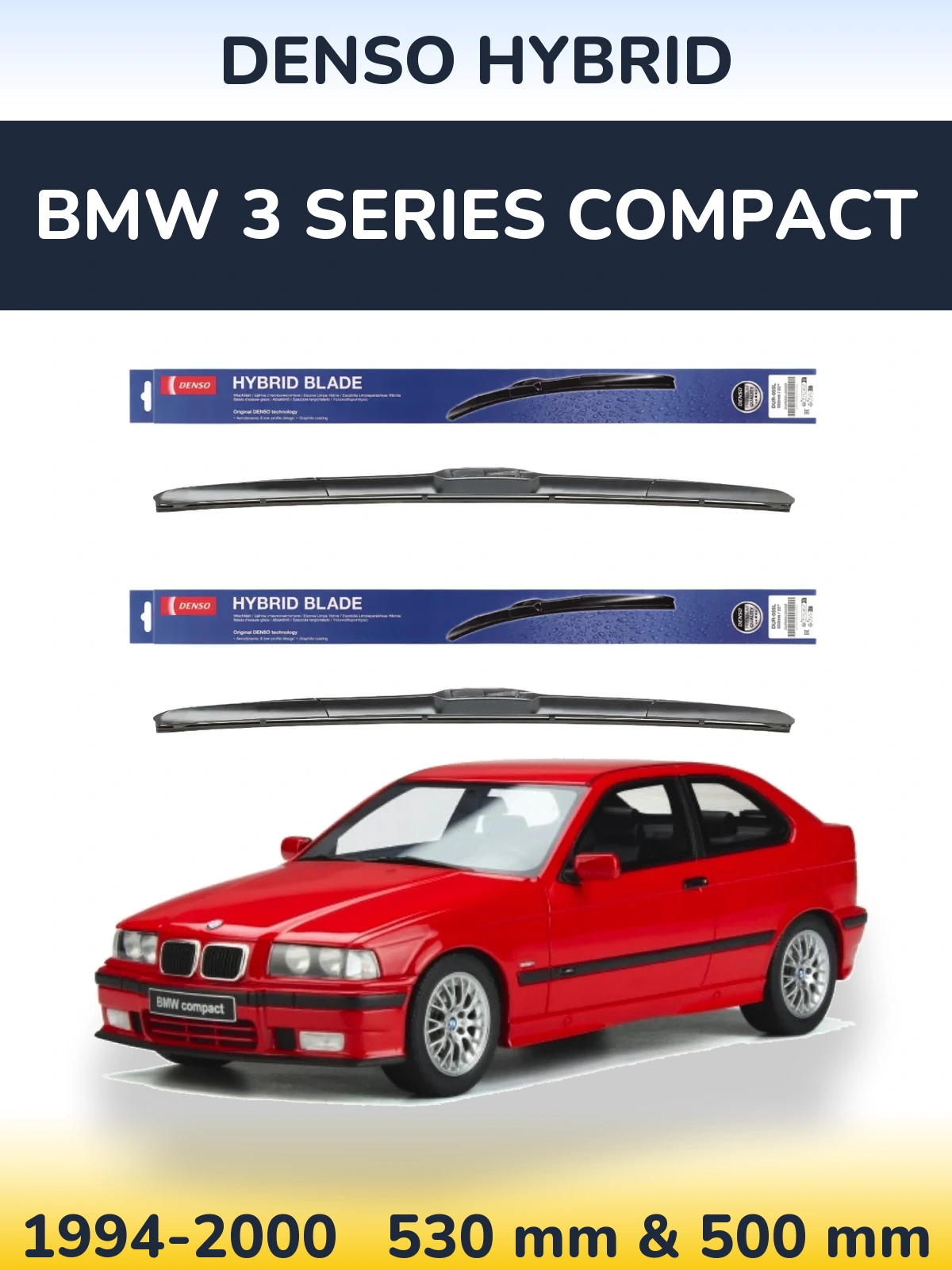 Front wiper blade set Denso Hybrid 530 & 500 мм for BMW 3 Series Compact 1994-2000