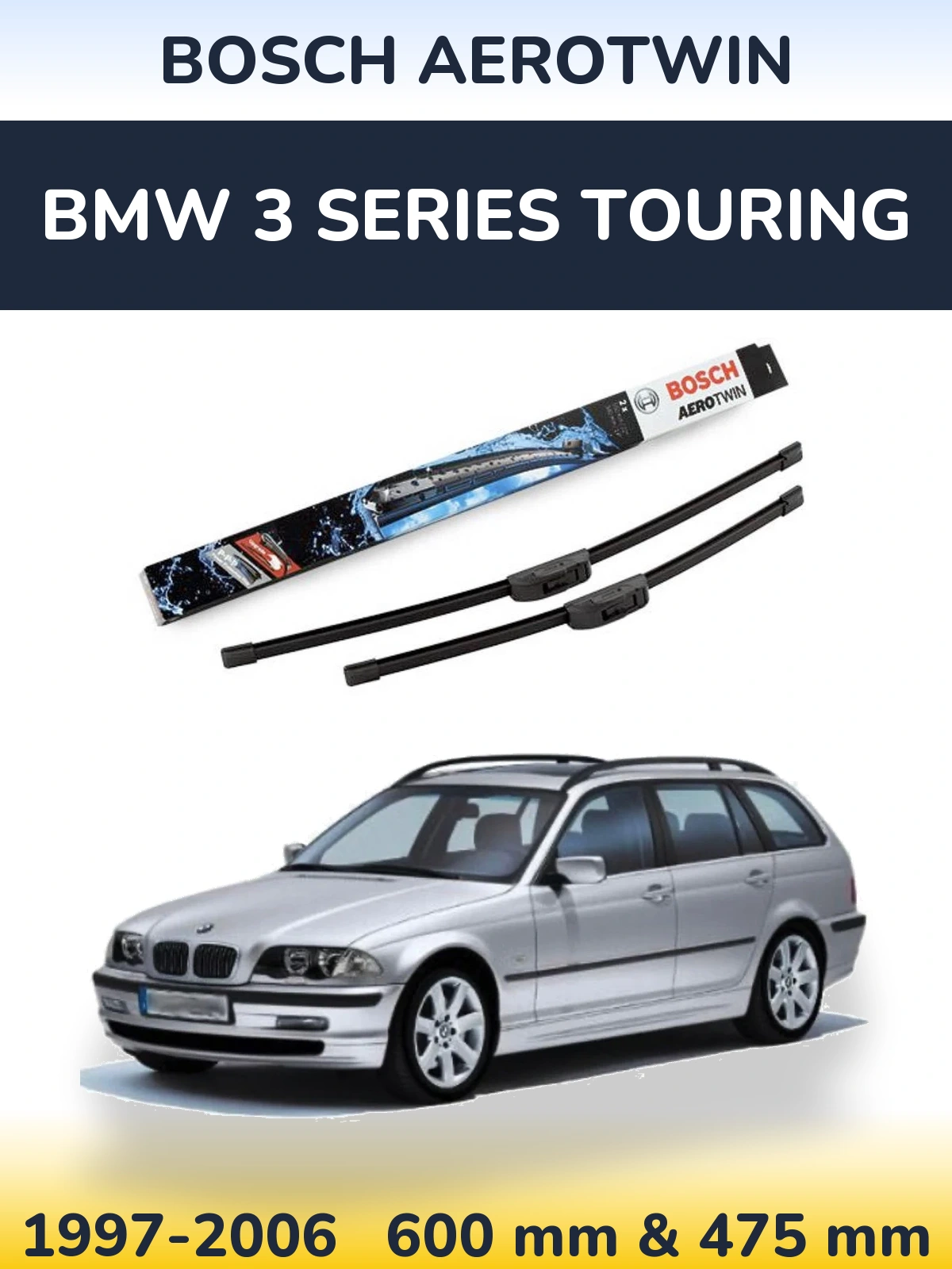 Komplet przednich wycieraczek BOSCH AeroTwin 600 & 475 mm do BMW Seria 3 Touring 1997-2006