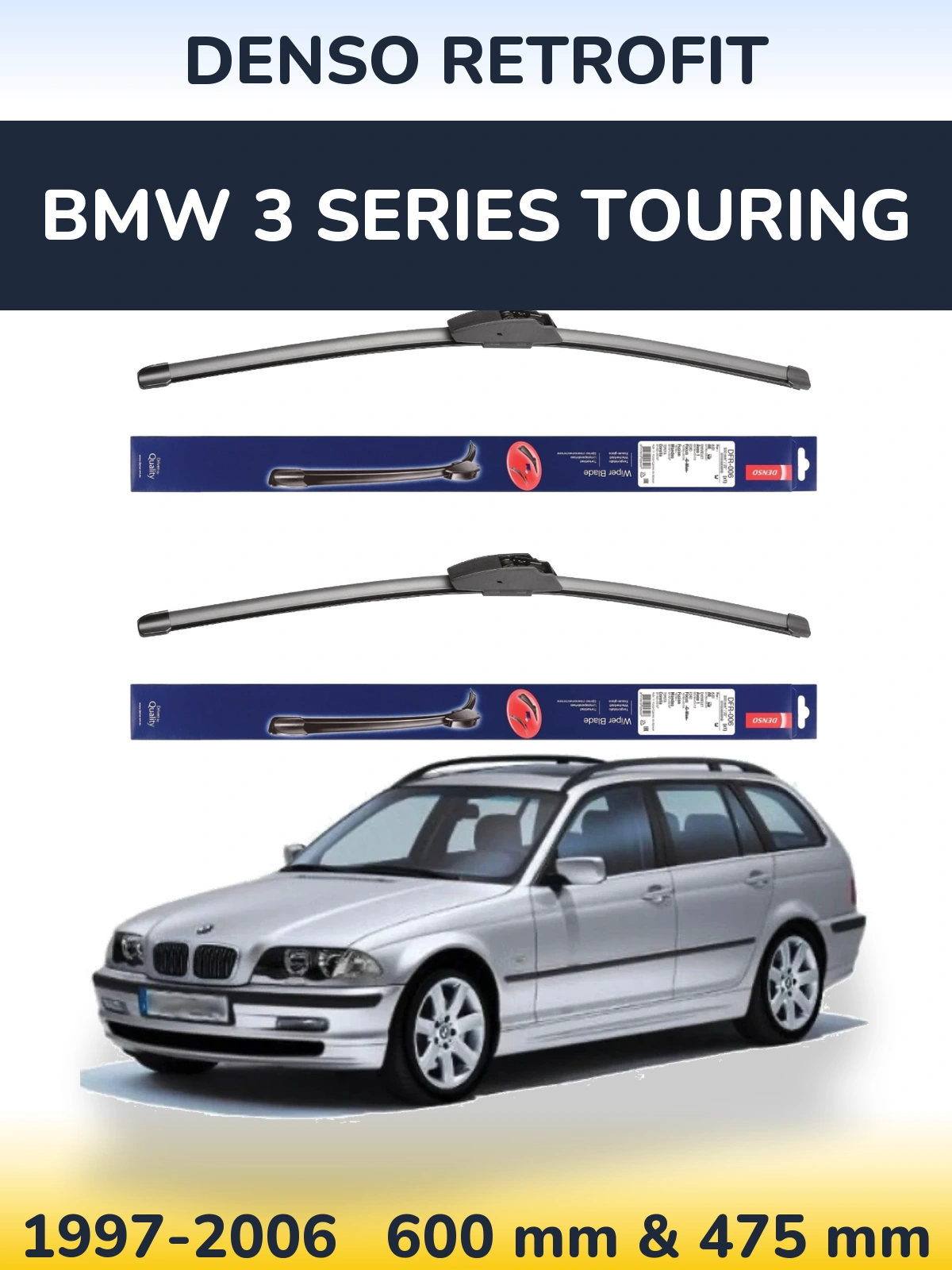Комплект передних дворников Denso Retrofit 600 & 475 мм для BMW 3 Series Touring 1997-2006