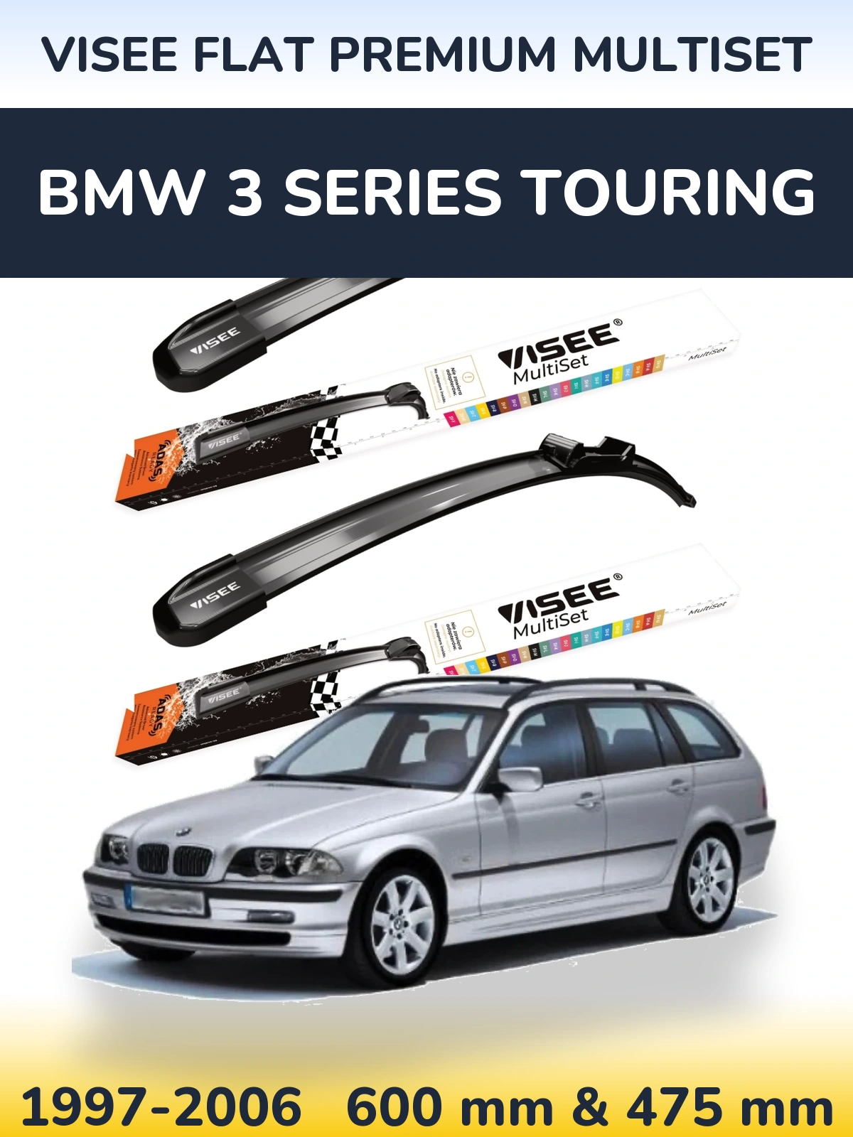 Комплект передних дворников VISEE FLAT PREMIUM MultiSet 600 & 475 мм для BMW 3 Series Touring 1997-2006