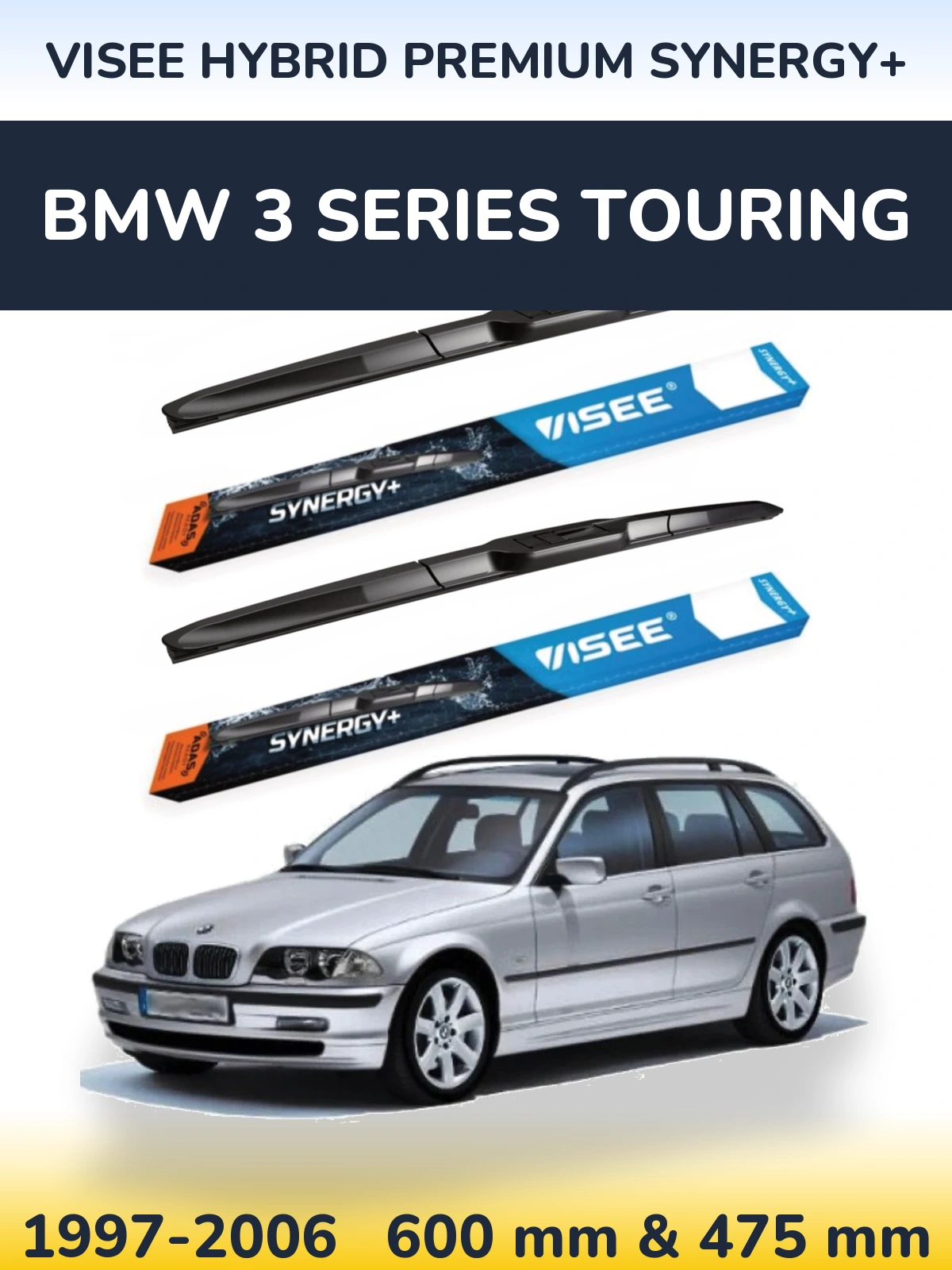 Комплект передних дворников VISEE HYBRID PREMIUM SYNERGY+ 600 & 475 мм для BMW 3 Series Touring 1997-2006