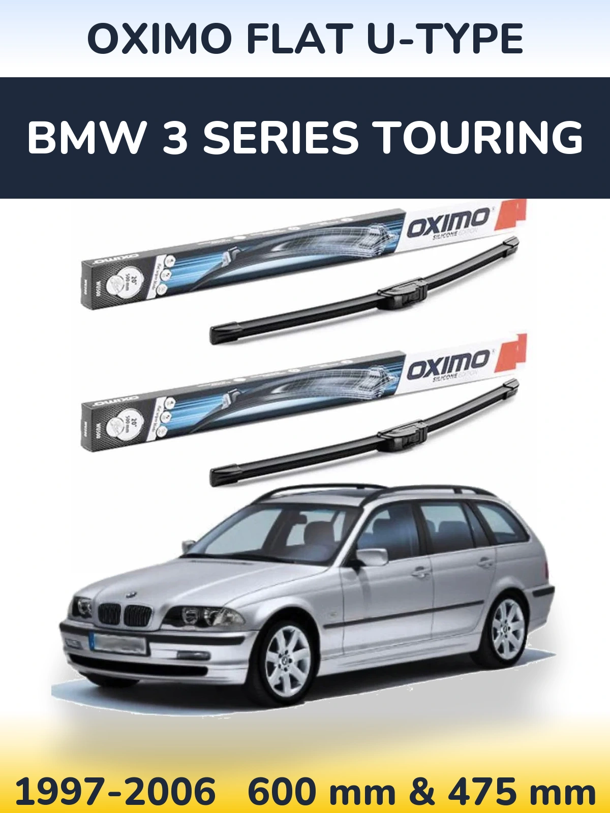 Komplet przednich wycieraczek Oximo Flat U-type 600 & 475 mm do BMW Seria 3 Touring 1997-2006