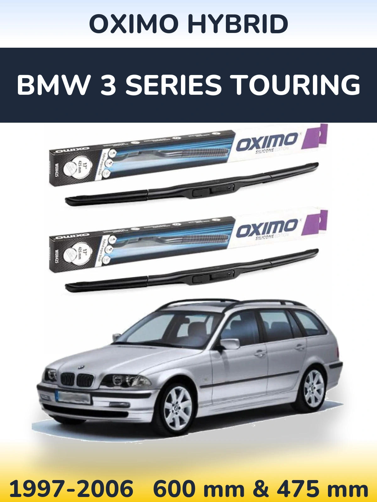 Комплект передних дворников Oximo Hybrid 600 & 475 мм для BMW 3 Series Touring 1997-2006
