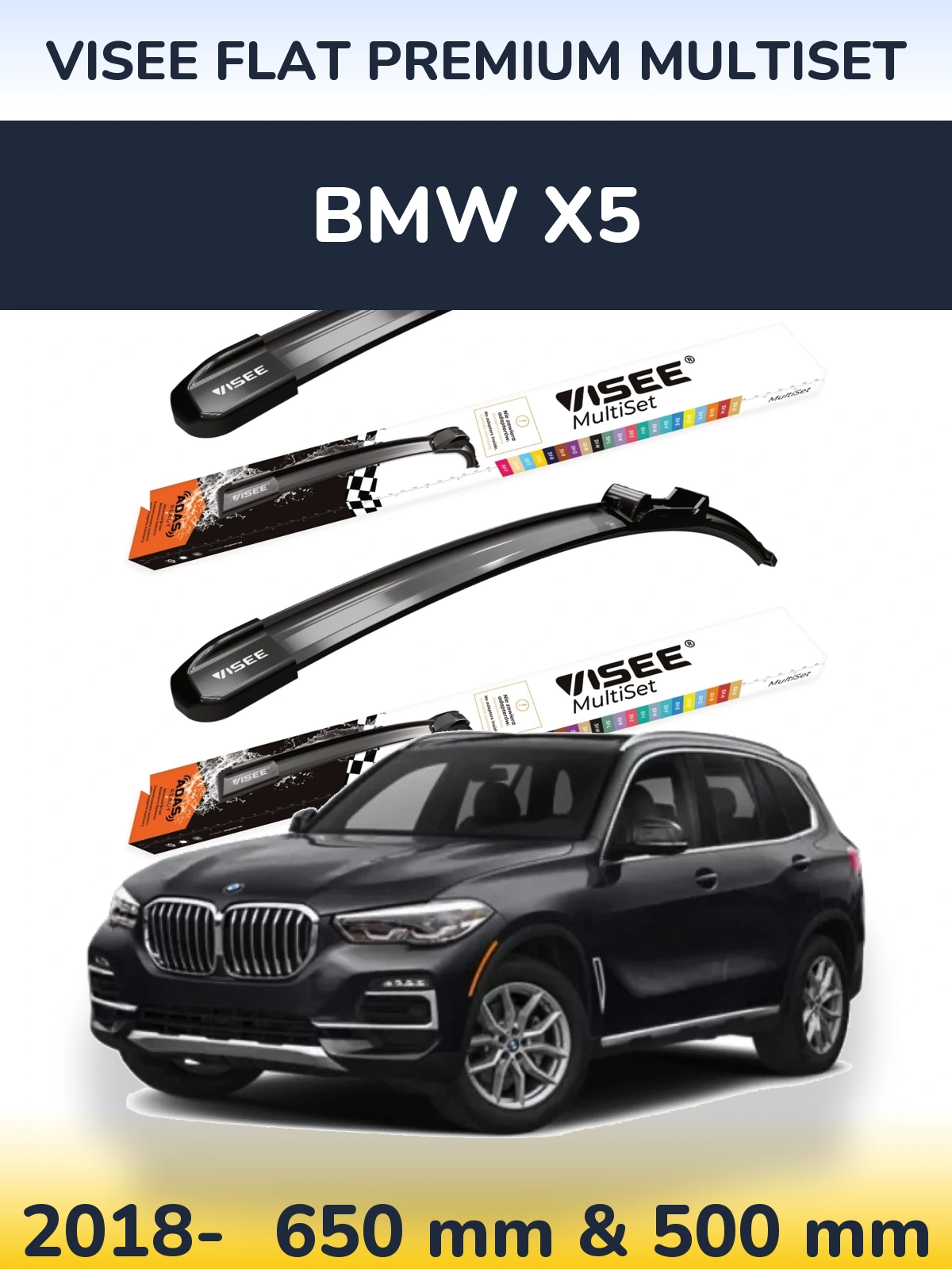 Front wiper blade set VISEE FLAT PREMIUM MultiSet 650 & 500 мм for BMW X5 2018-2026