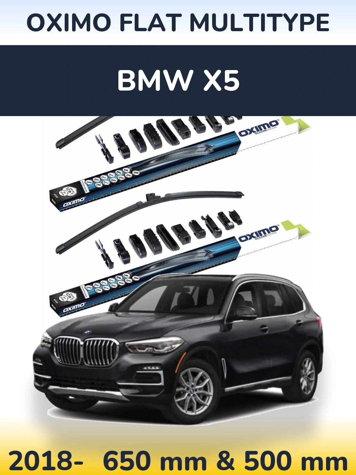 Комплект передних дворников Oximo Flat MultiТипe 650 & 500 мм для BMW X5 2018-2026