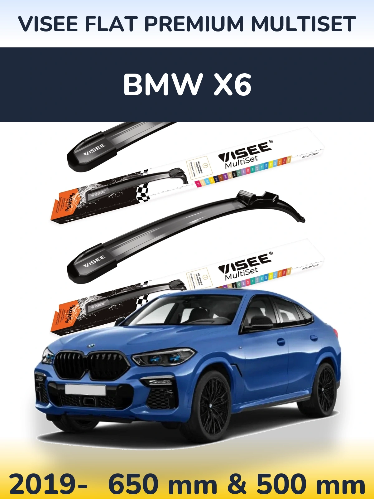 Komplet przednich wycieraczek VISEE FLAT PREMIUM MultiSet 650 & 500 mm do BMW X6 2019-2026