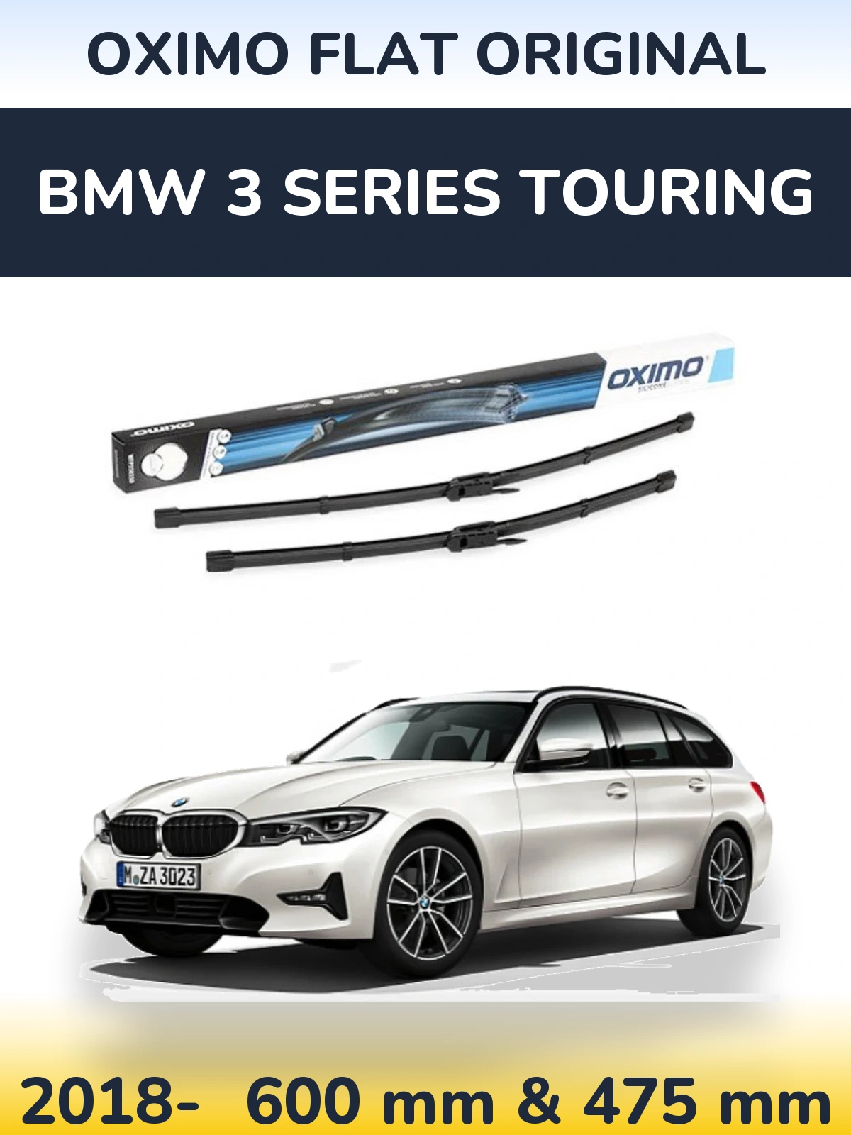 Front wiper blade set Oximo Flat Original 600 & 475 mm for BMW 3 Series Touring 2018-2026
