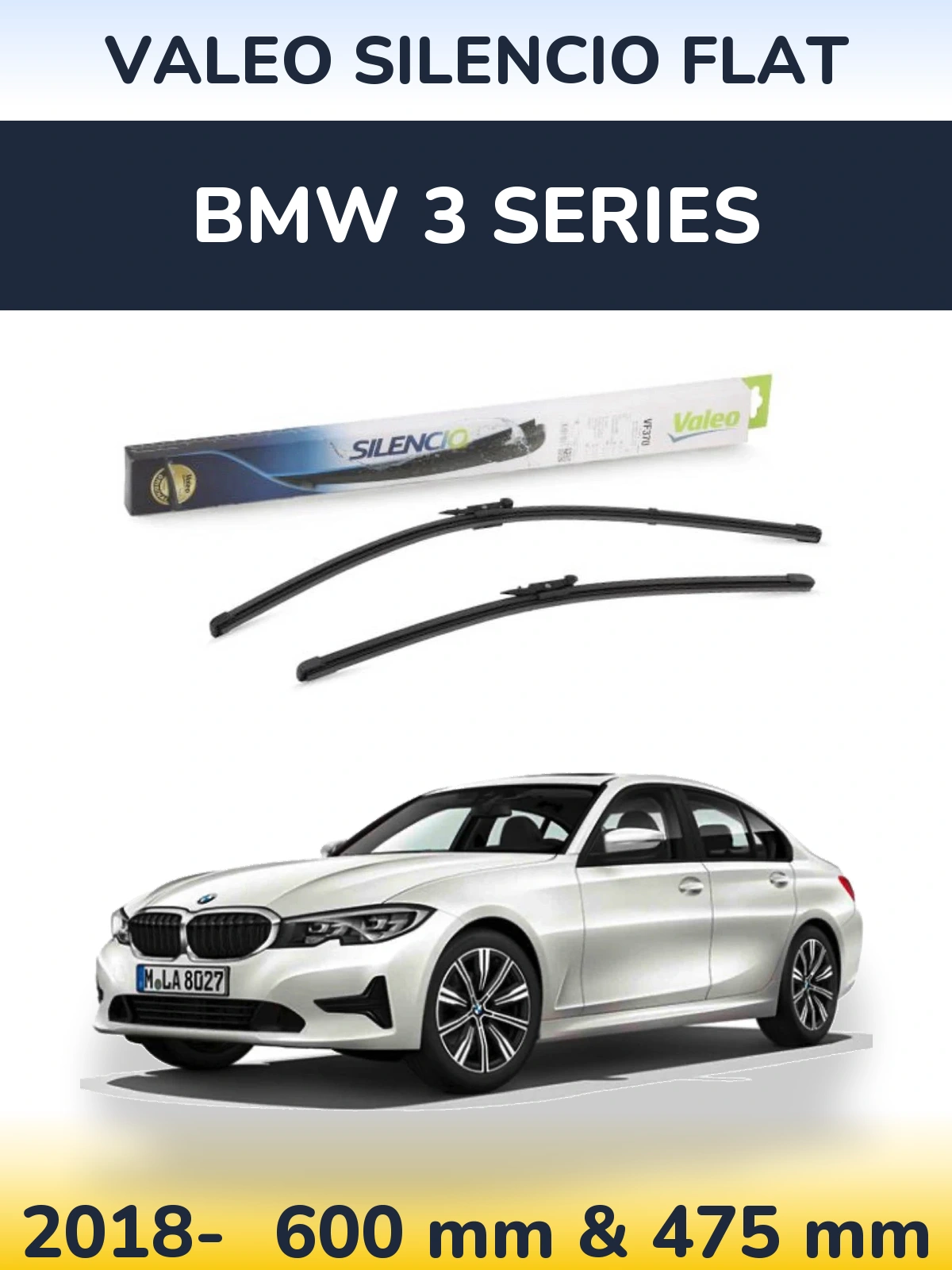 Комплект передніх щіток Valeo Silencio Flat 600 & 475 мм для BMW 3 Series 2018-2026
