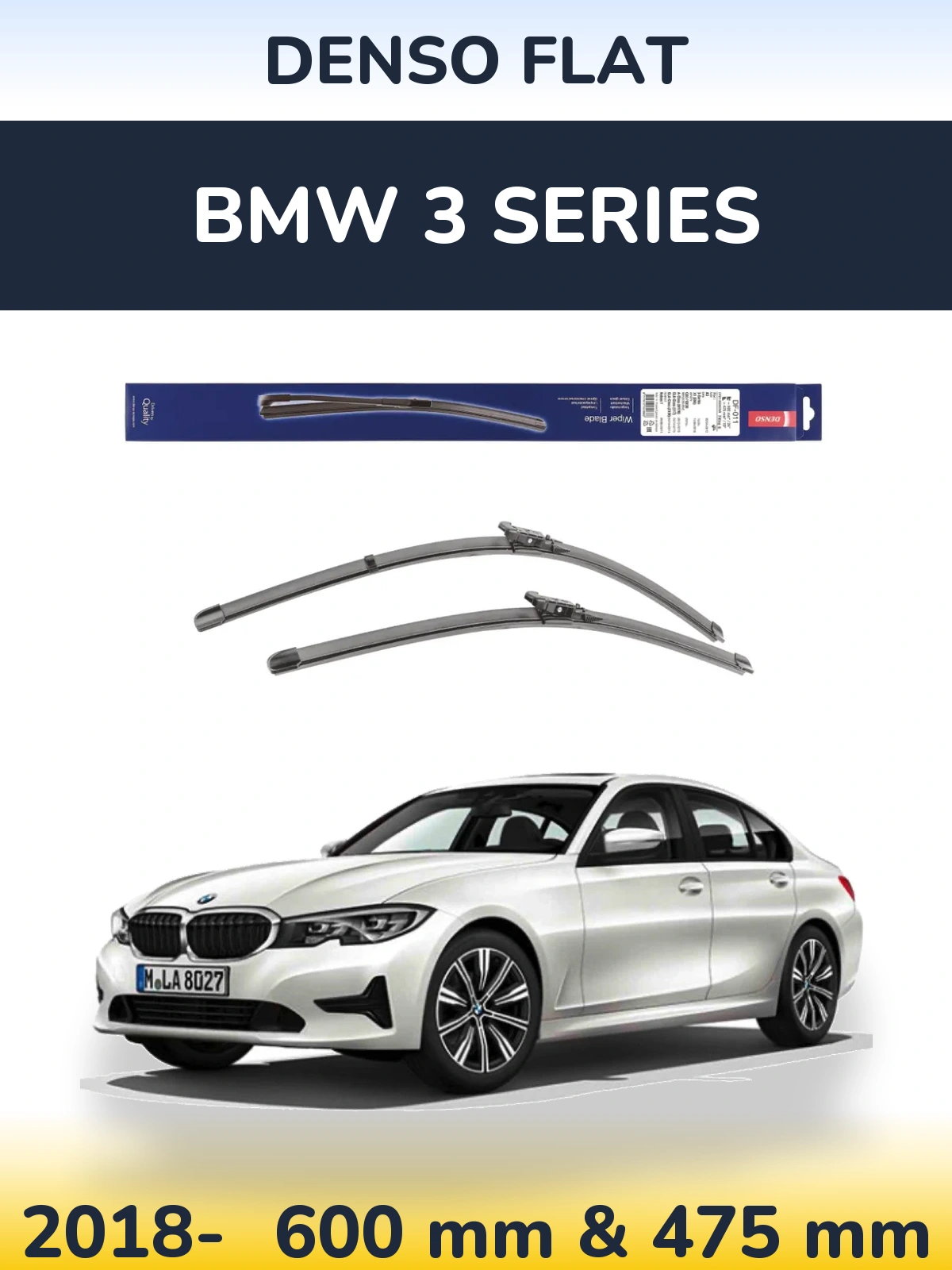 Front wiper blade set Denso Flat 600 & 475 mm for BMW 3 Series 2018-2026