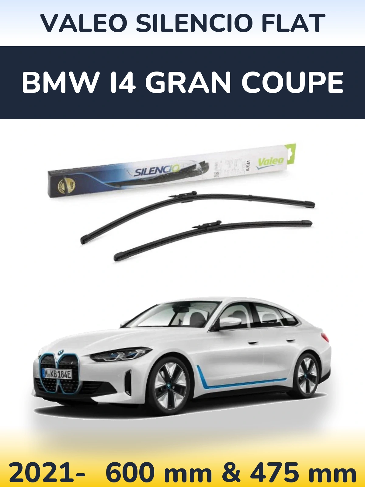 Front wiper blade set Valeo Silencio Flat 600 & 475 мм for BMW i4 Gran Coupe 2021-2026