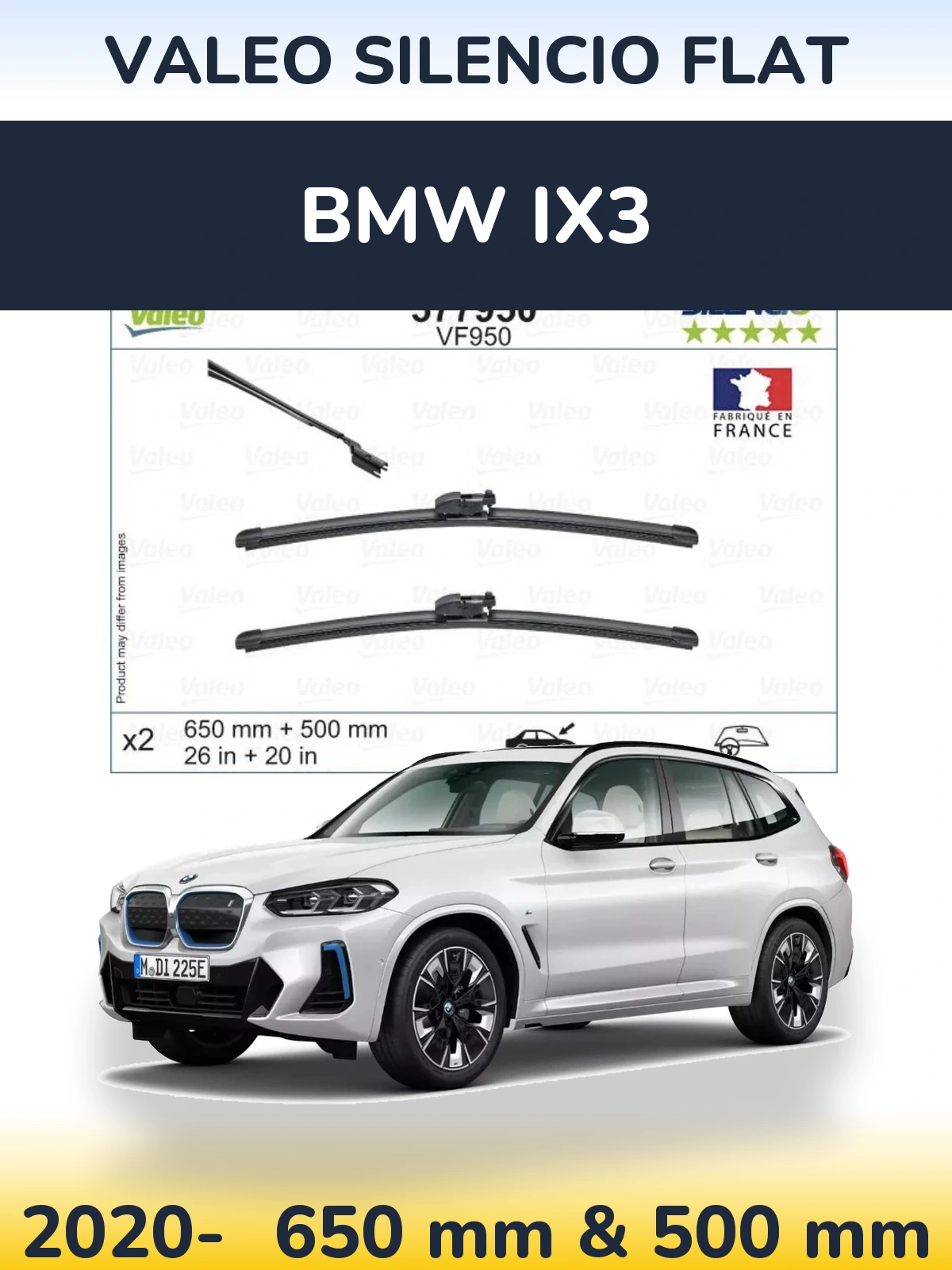 Front wiper blade set Valeo Silencio Flat 650 & 500 мм for BMW iX3 2020-2026