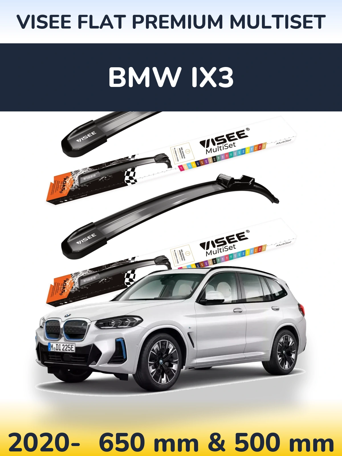 Front wiper blade set VISEE FLAT PREMIUM MultiSet 650 & 500 мм for BMW iX3 2020-2026