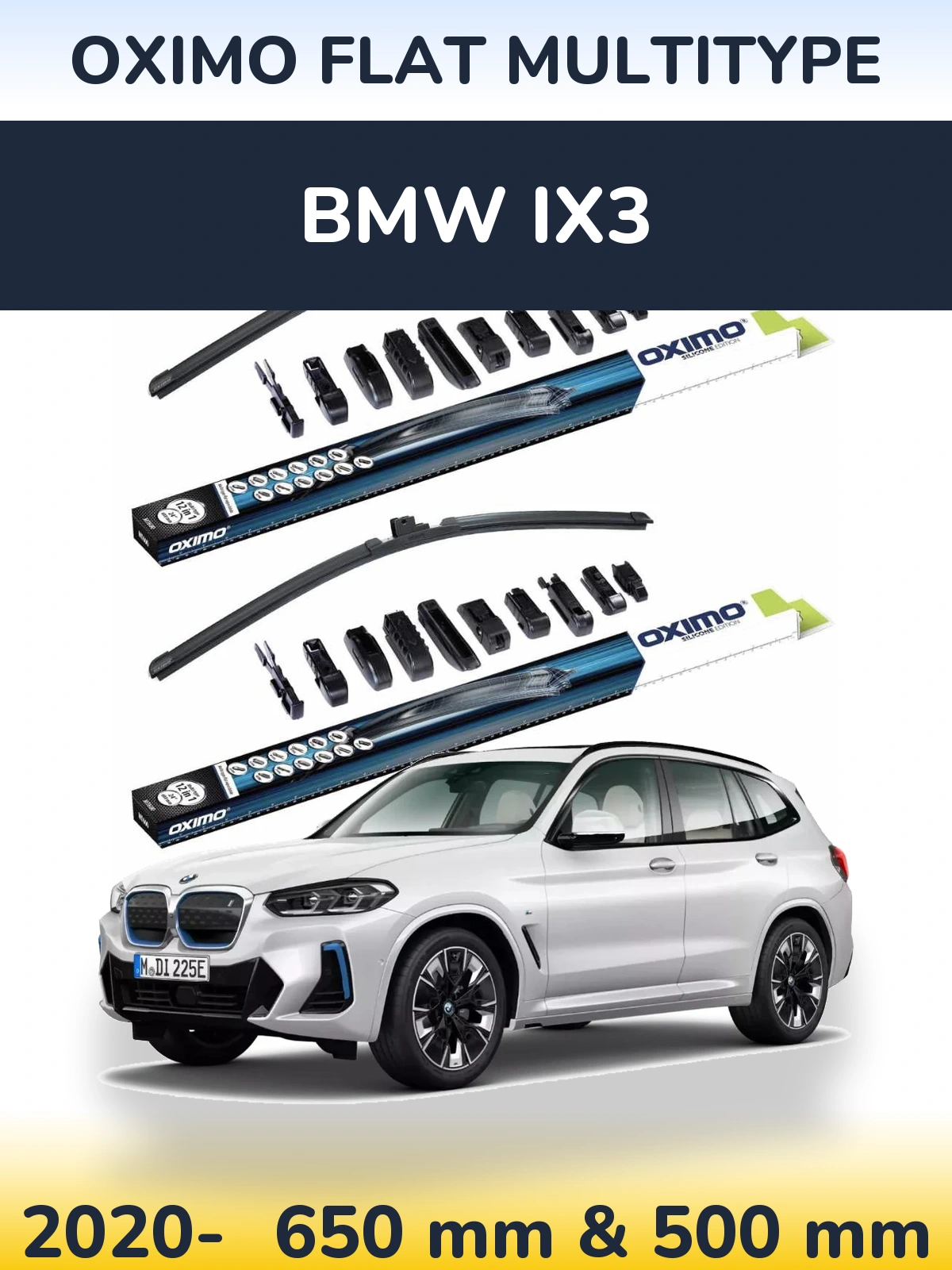 Front wiper blade set Oximo Flat MultiTypee 650 & 500 мм for BMW iX3 2020-2026