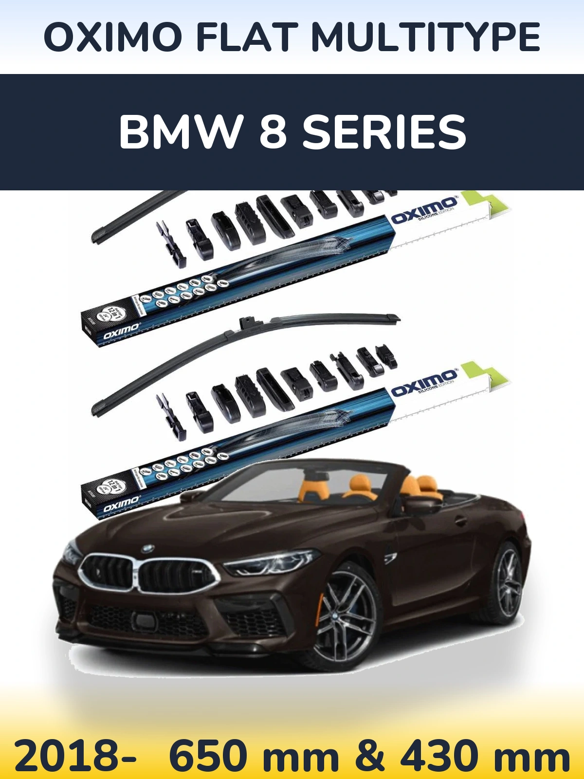 Front wiper blade set Oximo Flat MultiTypee 650 & 430 мм for BMW 8 Series 2018-2026