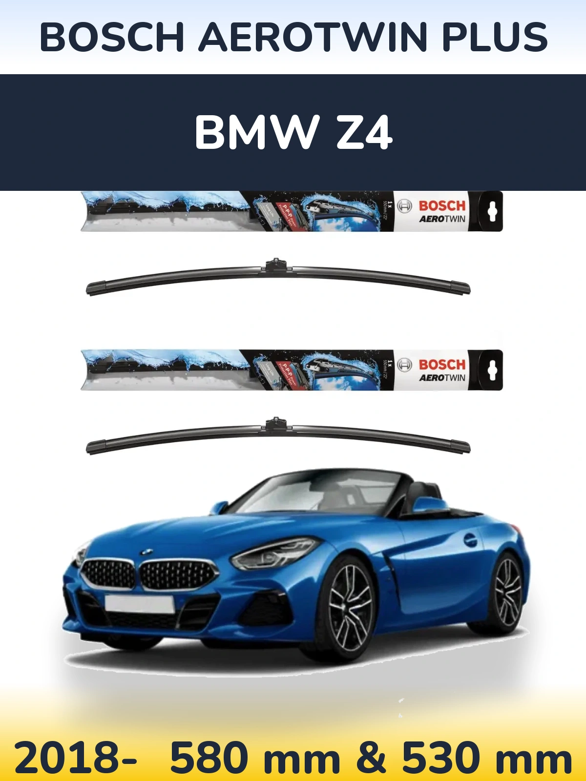 Комплект передніх щіток BOSCH AeroTwin Plus 580 & 530 мм для BMW Z4 2018-2026