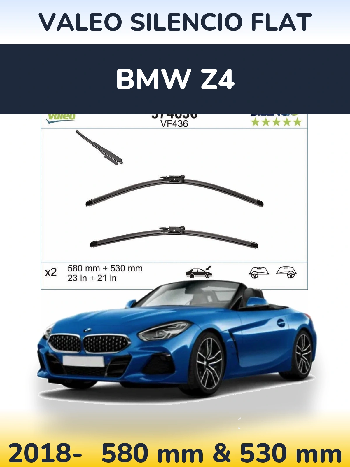 Komplet przednich wycieraczek Valeo Silencio Flat 580 & 530 mm do BMW Z4 2018-2026