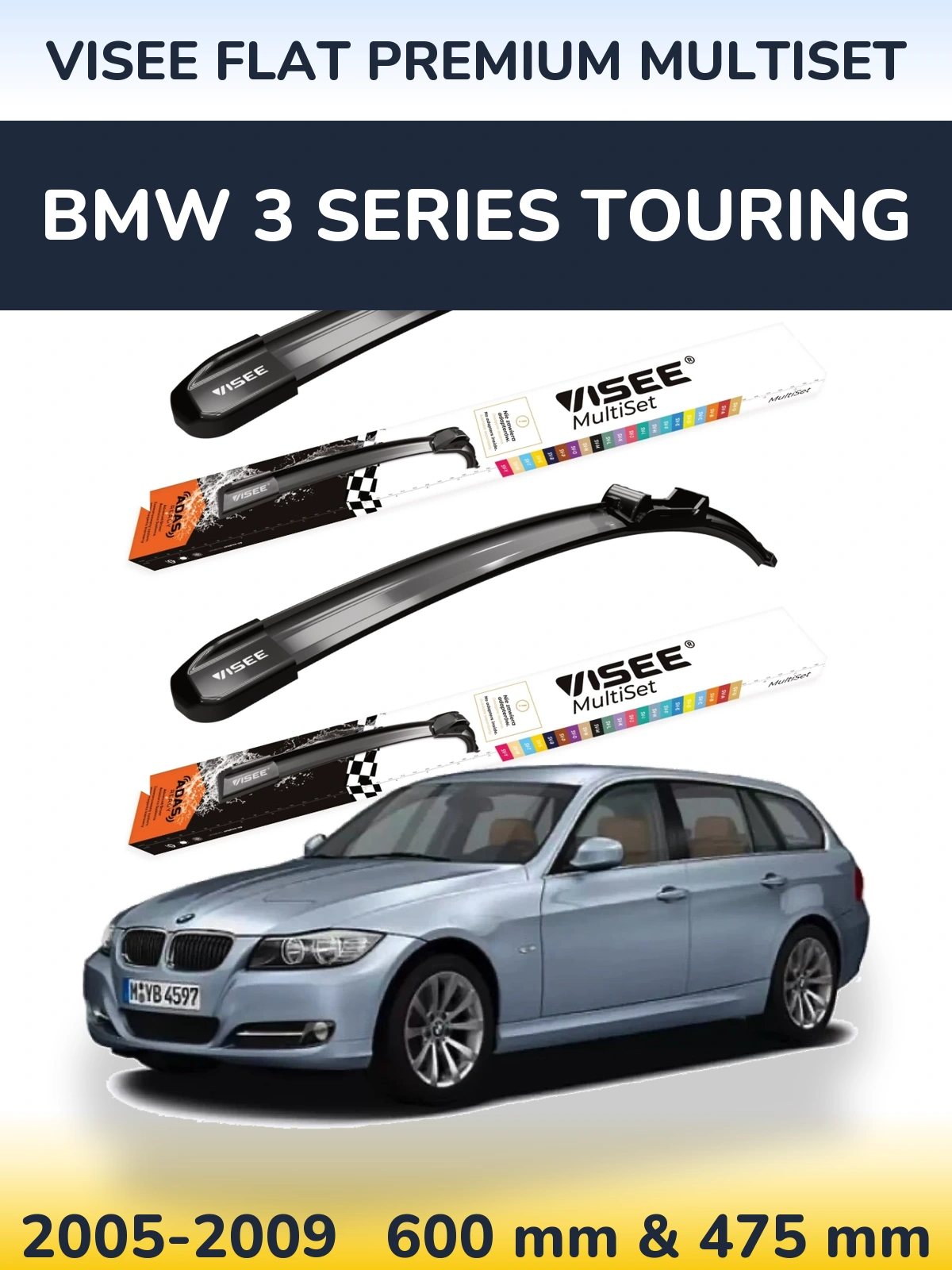 Front wiper blade set VISEE FLAT PREMIUM MultiSet 600 & 475 мм for BMW 3 Series Touring 2005-2009