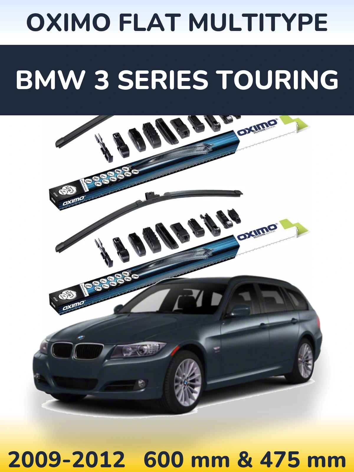 Komplet przednich wycieraczek Oximo Flat MultiType 600 & 475 mm do BMW Seria 3 Touring 2009-2012