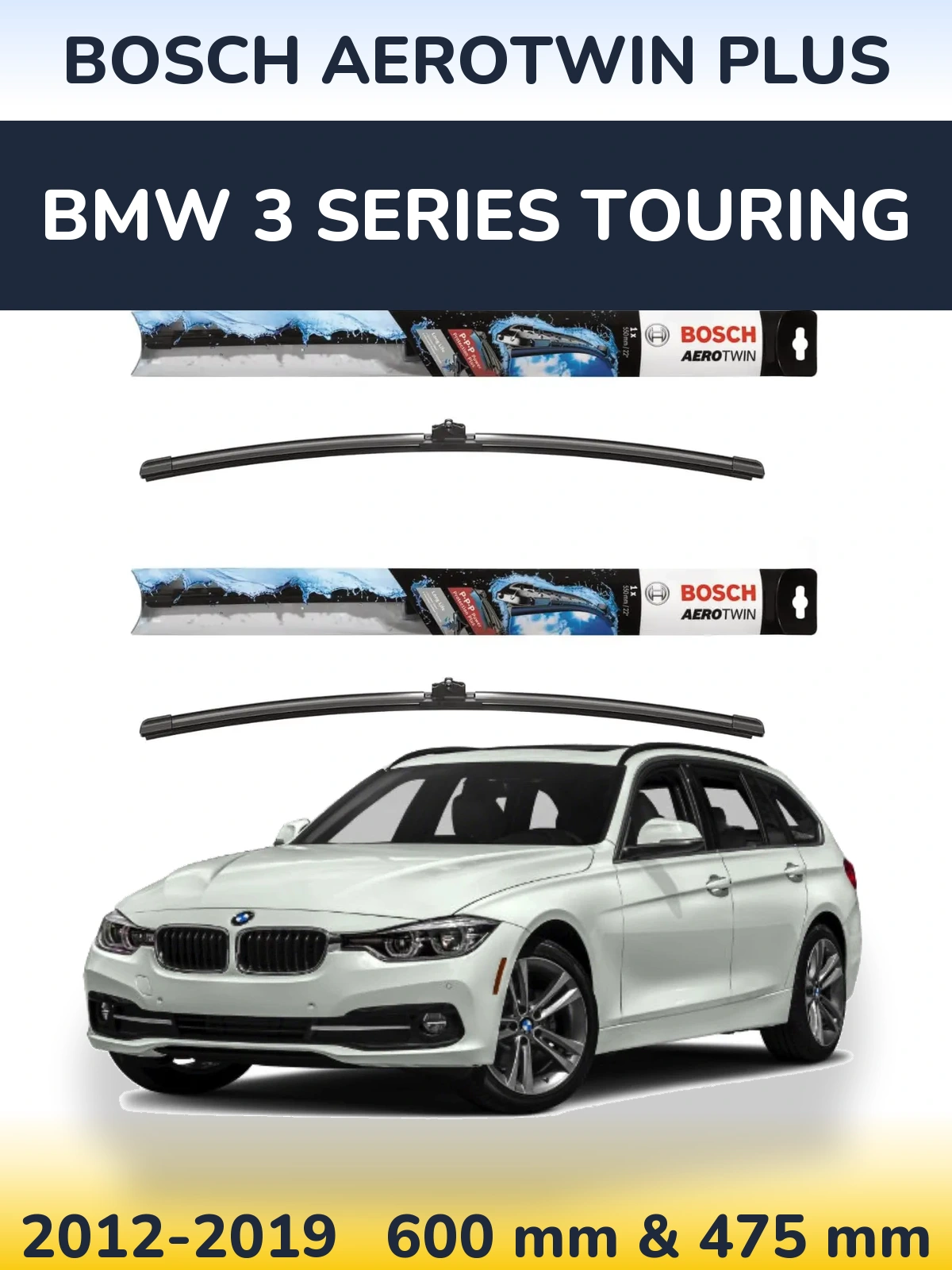 Komplet przednich wycieraczek BOSCH AeroTwin Plus 600 & 475 mm do BMW Seria 3 Touring 2012-2019