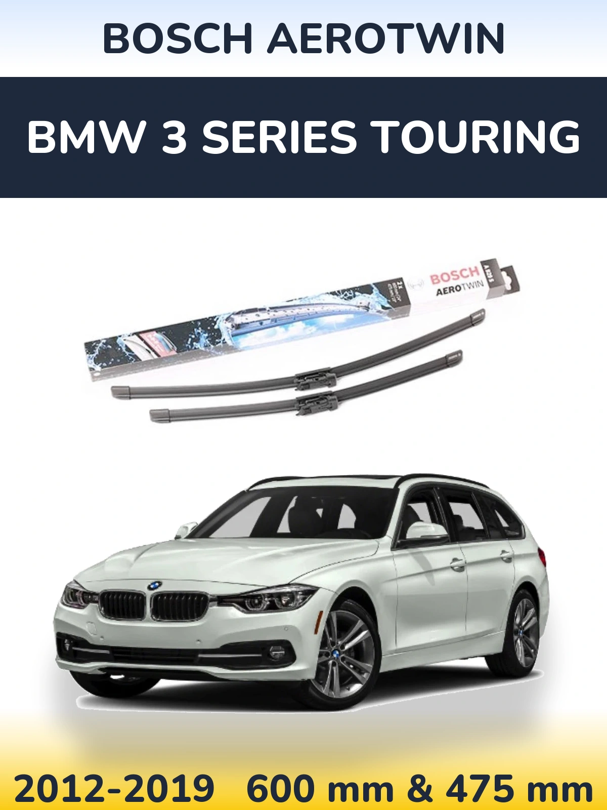 Front wiper blade set BOSCH AeroTwin 600 & 475 мм for BMW 3 Series Touring 2012-2019