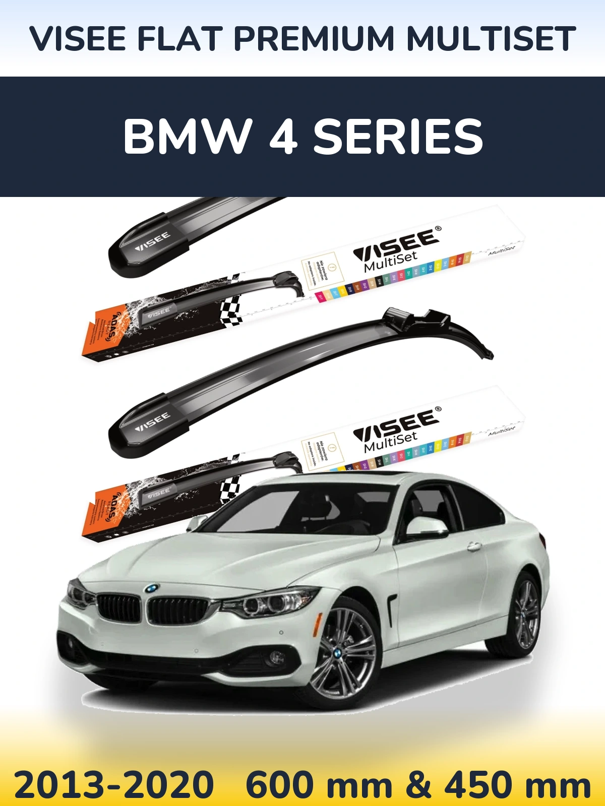 Komplet przednich wycieraczek VISEE FLAT PREMIUM MultiSet 600 & 450 mm do BMW Seria 4 2013-2020