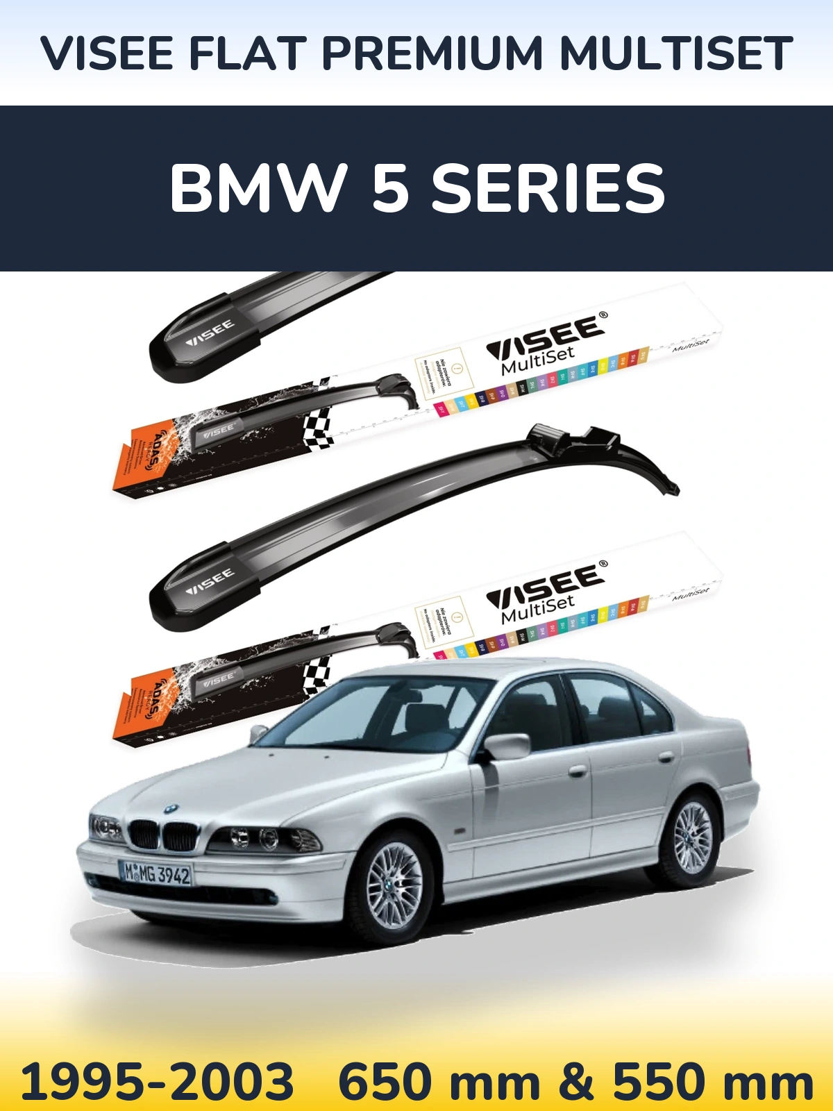 Front wiper blade set VISEE FLAT PREMIUM MultiSet 650 & 550 mm for BMW 5 Series 1995-2003