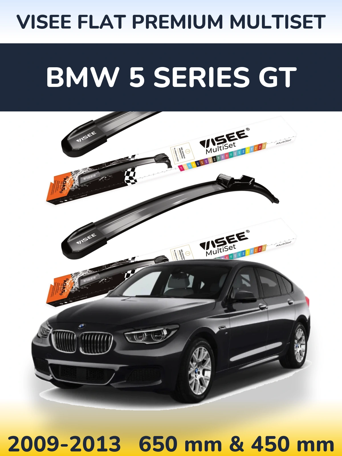 Komplet przednich wycieraczek VISEE FLAT PREMIUM MultiSet 650 & 450 mm do BMW Seria 5 GT 2009-2013
