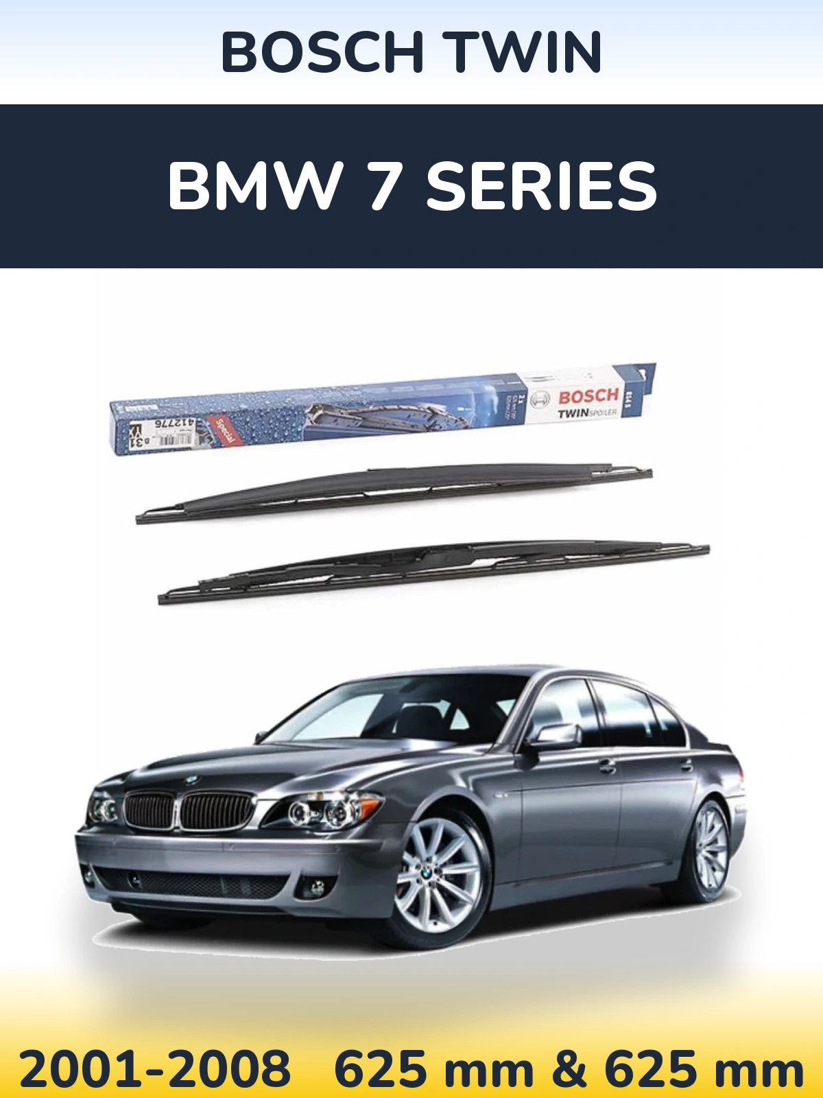 Front wiper blade set BOSCH Twin 625 & 625 mm for BMW 7 Series 2001-2008