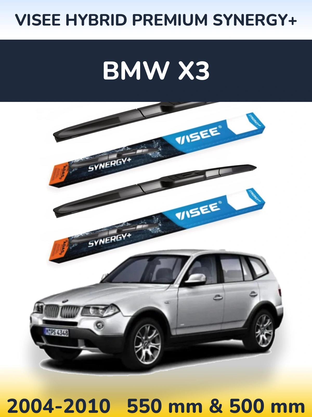 Комплект передніх щіток VISEE HYBRID PREMIUM SYNERGY+ 550 & 500 мм для BMW X3 2004-2010