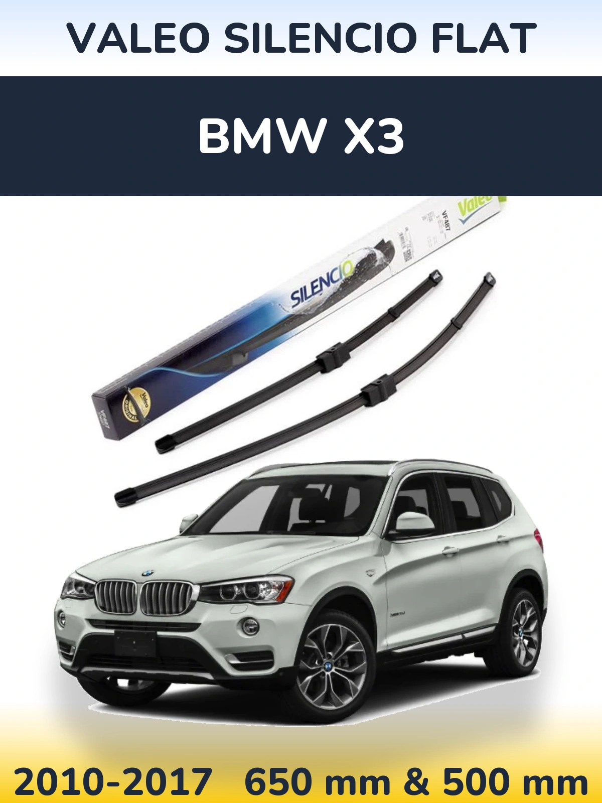 Front wiper blade set Valeo Silencio Flat 650 & 500 мм for BMW X3 2010-2017