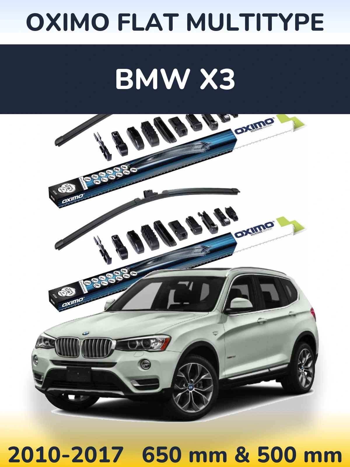 Front wiper blade set Oximo Flat MultiTypee 650 & 500 мм for BMW X3 2010-2017