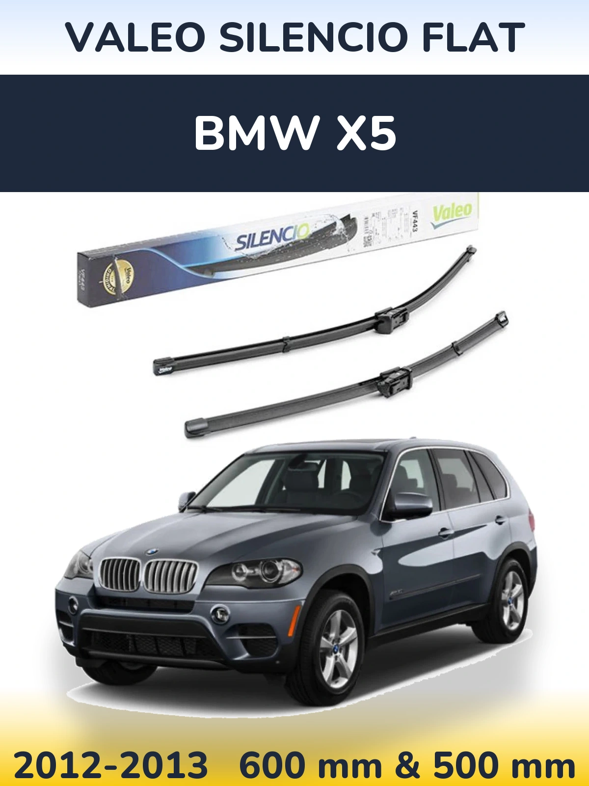 Front wiper blade set Valeo Silencio Flat 600 & 500 mm for BMW X5 2012-2013