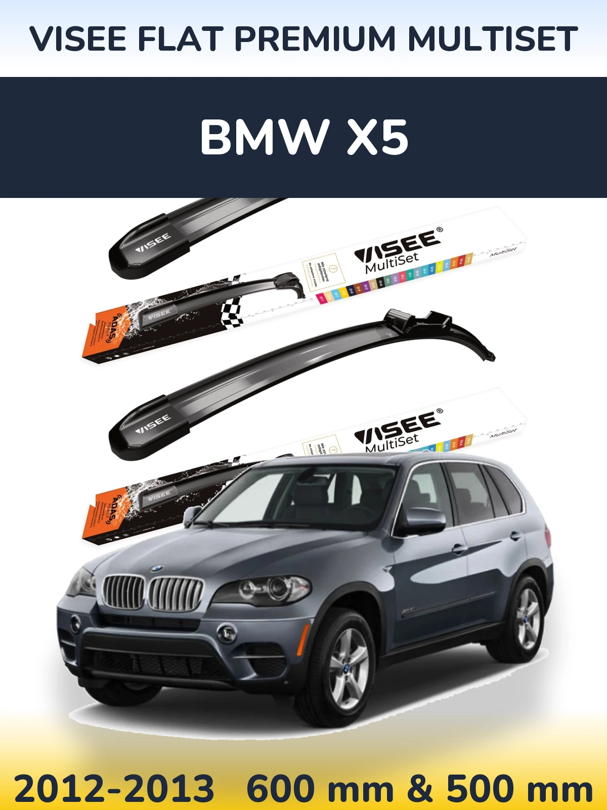 Front wiper blade set VISEE FLAT PREMIUM MultiSet 600 & 500 mm for BMW X5 2012-2013