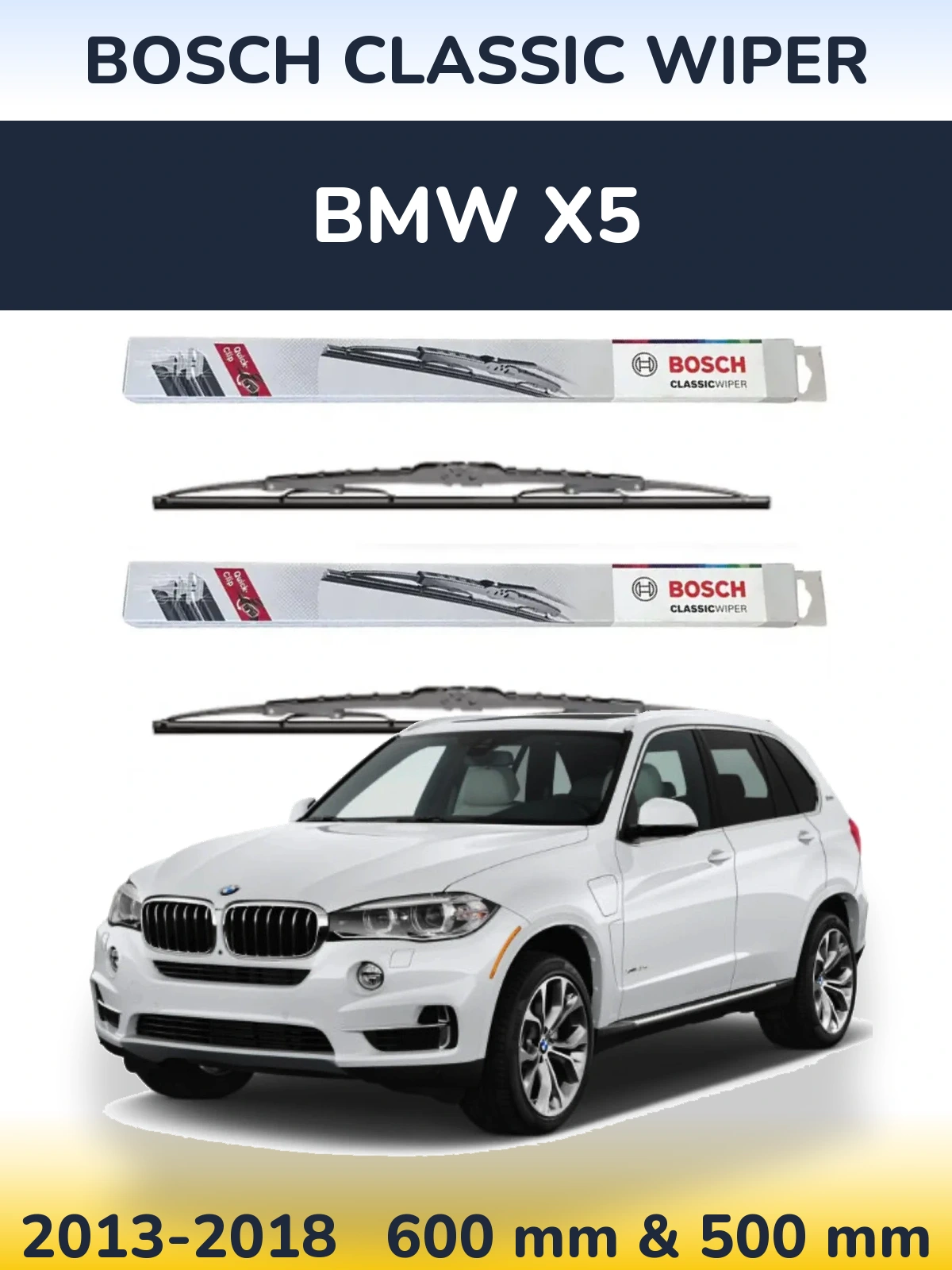 Комплект передних дворников BOSCH Classic Wiper 600 & 500 мм для BMW X5 2013-2018