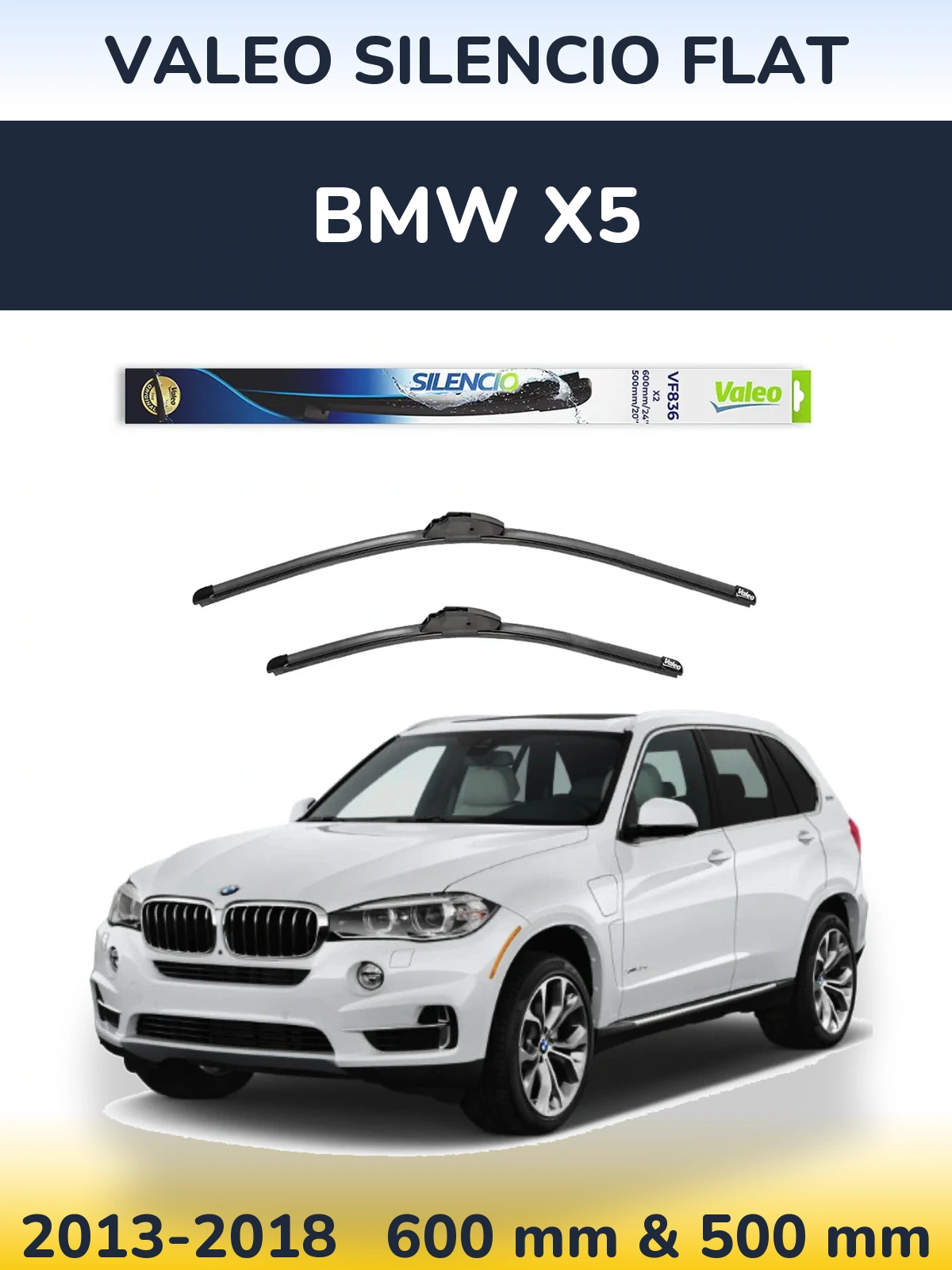 Front wiper blade set Valeo Silencio Flat 600 & 500 мм for BMW X5 2013-2018