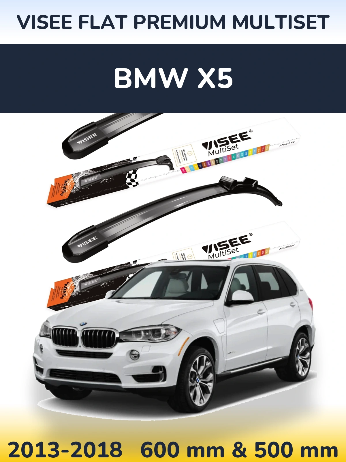 Front wiper blade set VISEE FLAT PREMIUM MultiSet 600 & 500 mm for BMW X5 2013-2018