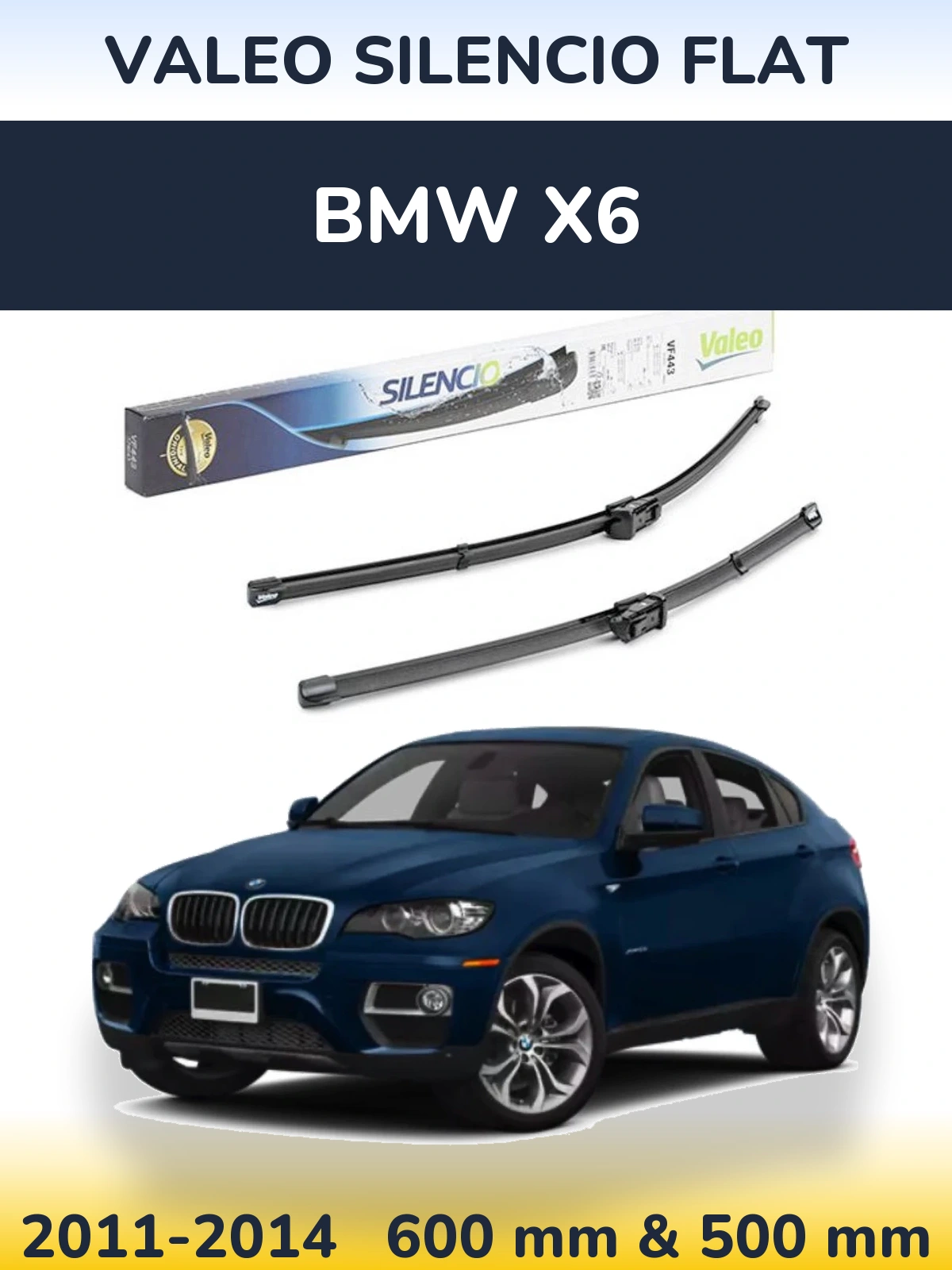 Front wiper blade set Valeo Silencio Flat 600 & 500 мм for BMW X6 2011-2014