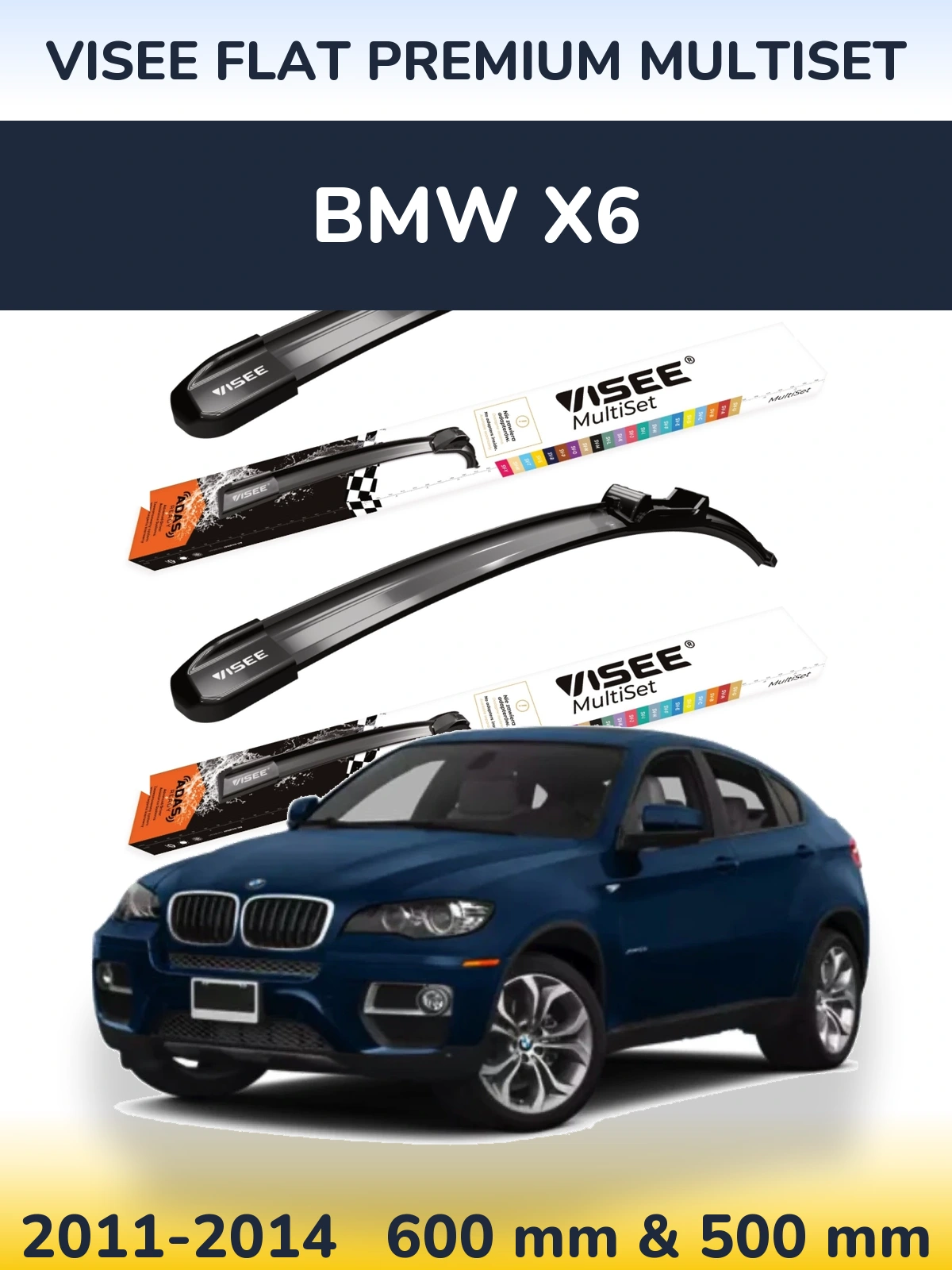 Front wiper blade set VISEE FLAT PREMIUM MultiSet 600 & 500 мм for BMW X6 2011-2014